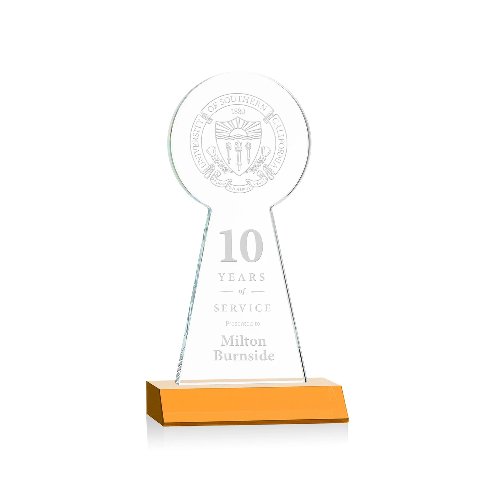 Custom Starfire Crystal Tower Award With Large Circle Top for donor appreciation