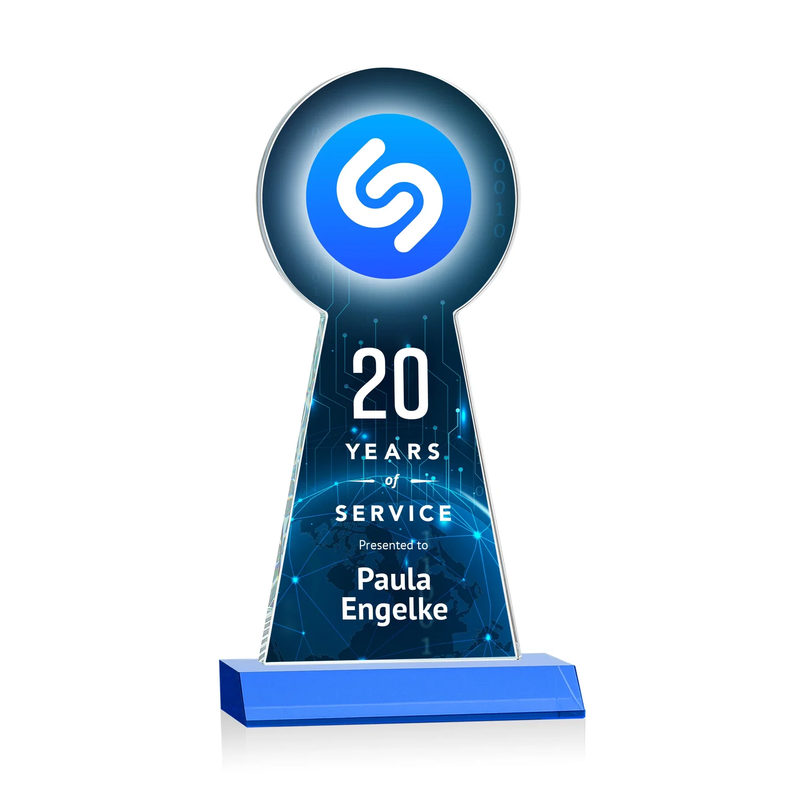 Custom printed Starfire Crystal Tower Award With Large Circle Top for company anniversary events