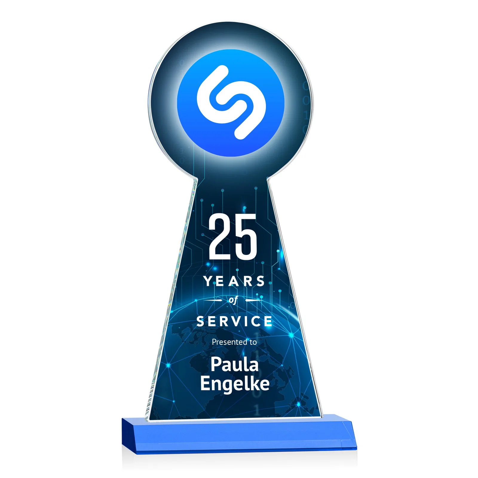 Customized Starfire Crystal Tower Award With Large Circle Top for employee recognition