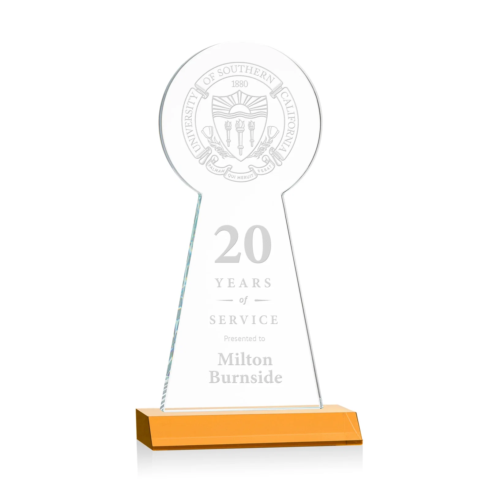 Custom Starfire Crystal Tower Award With Large Circle Top for graduation ceremonies