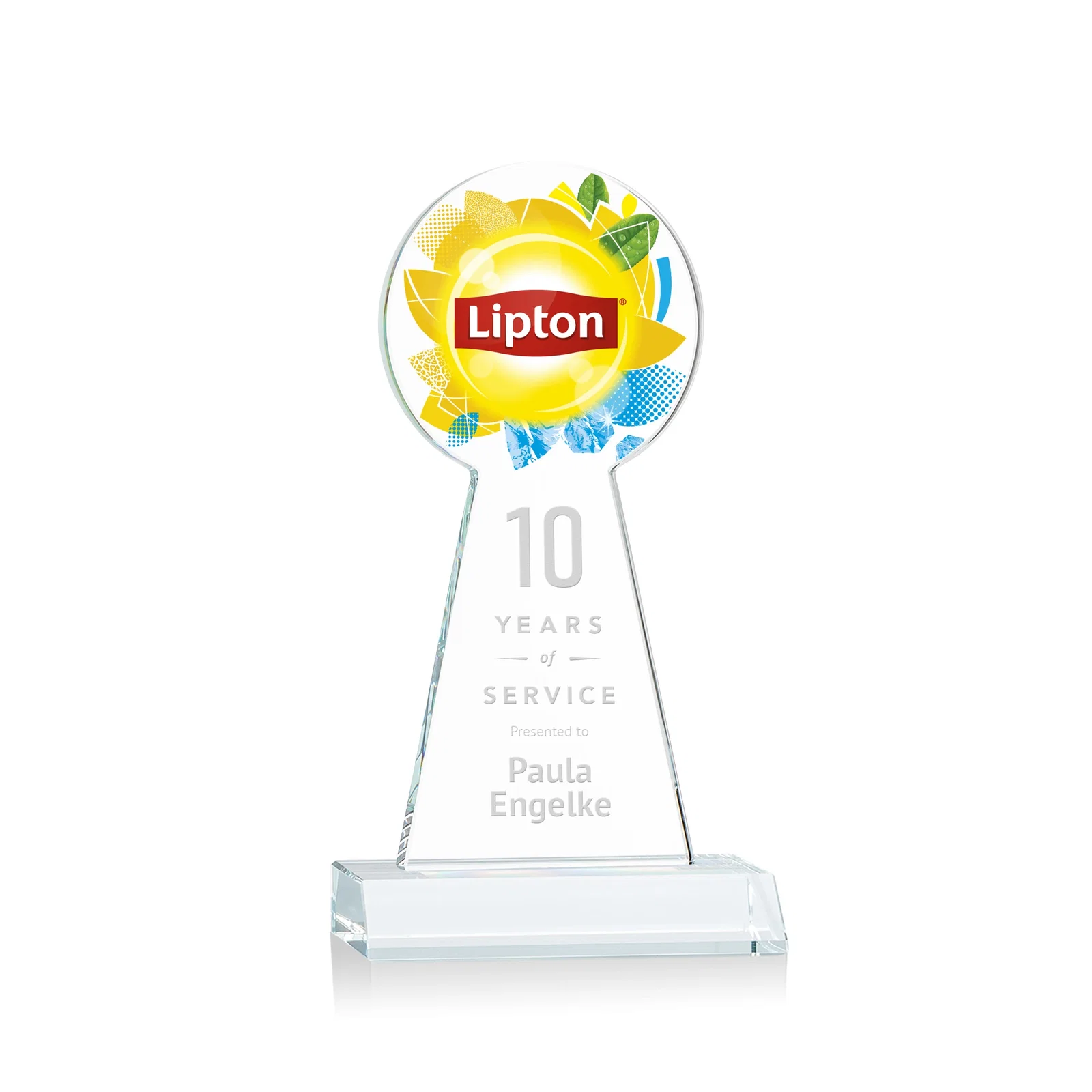 Customized Starfire Crystal Tower Award With Large Circle Top for donor appreciation