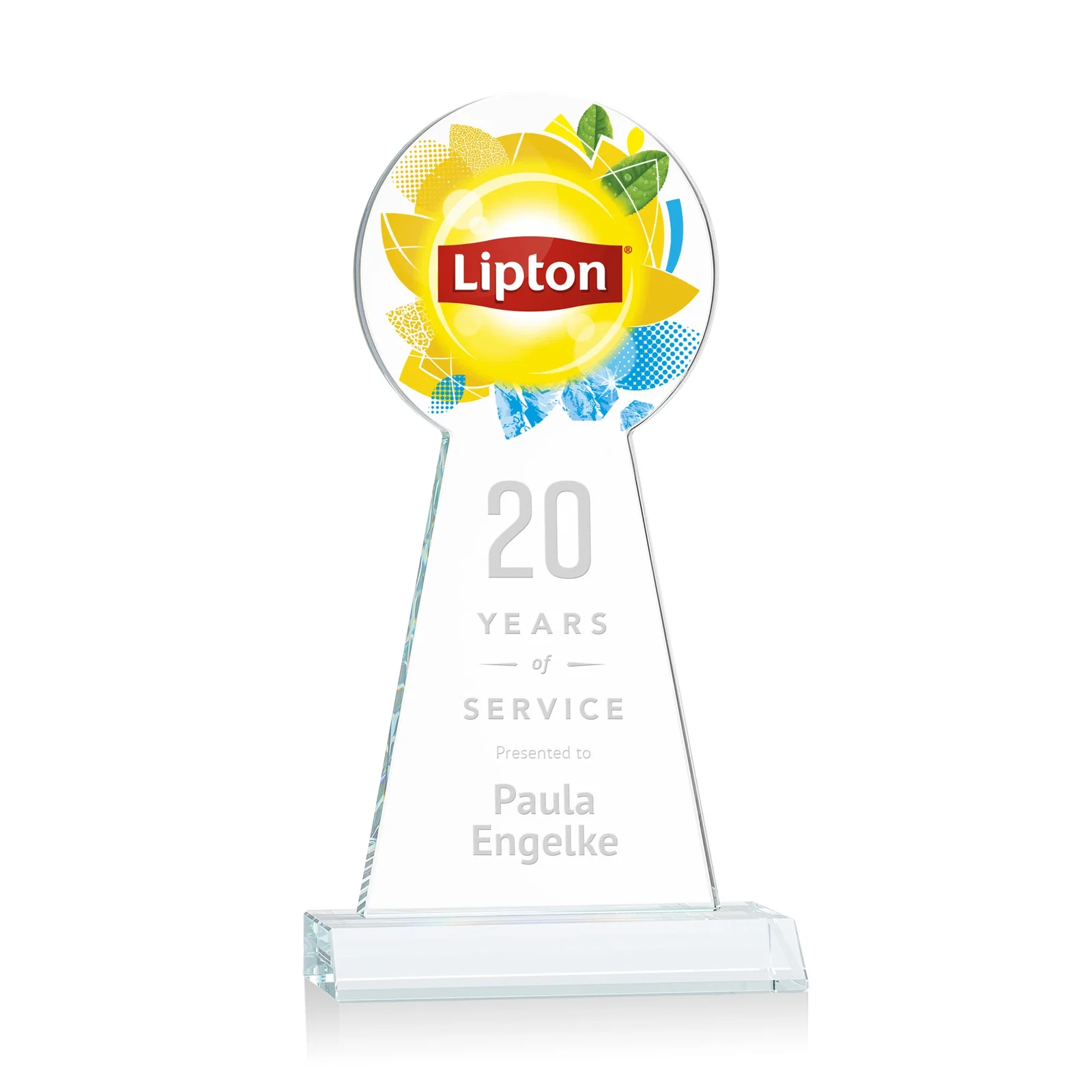 Customized Starfire Crystal Tower Award With Large Circle Top for graduation ceremonies