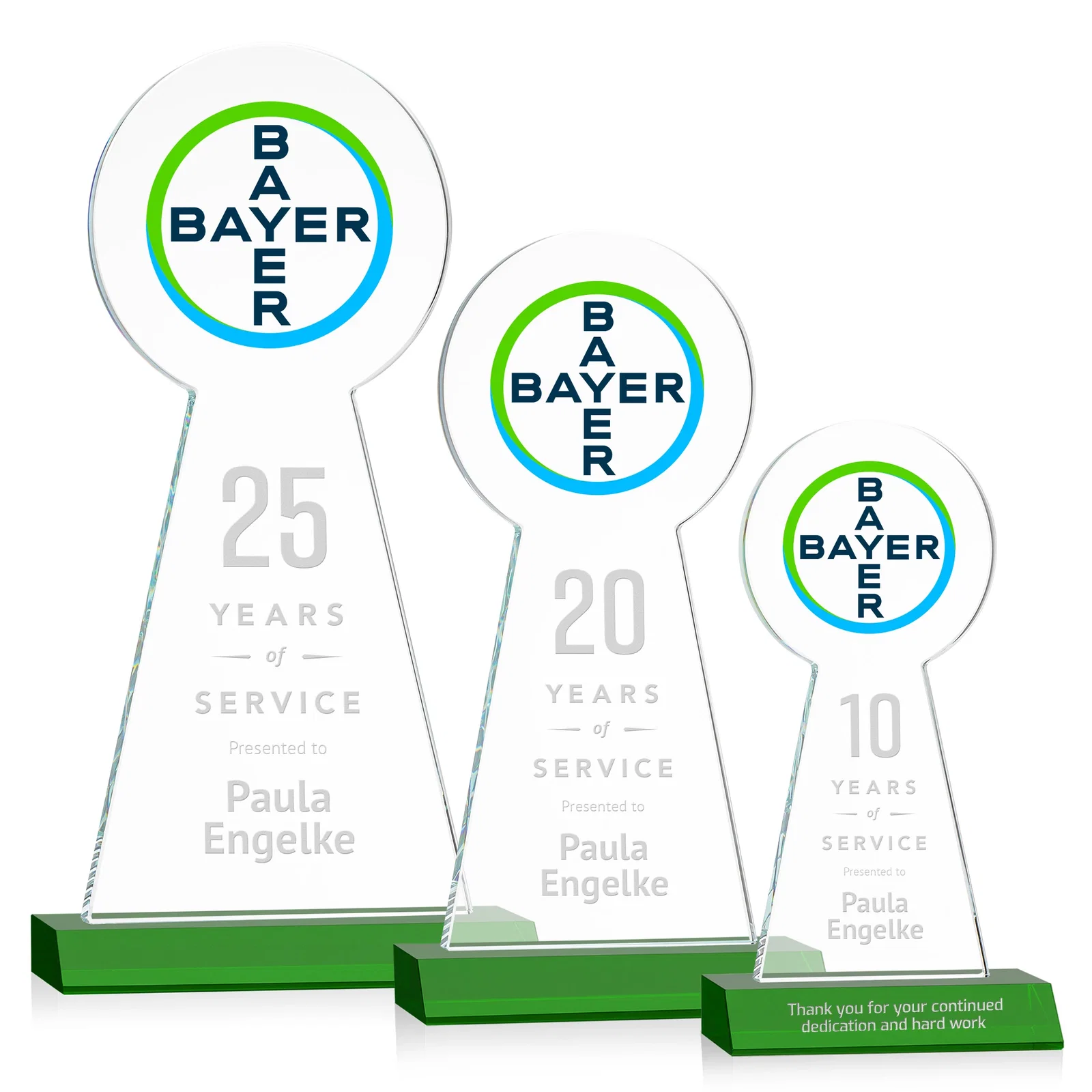Custom engraved Starfire Crystal Tower Award With Large Circle Top for corporate award ceremonies