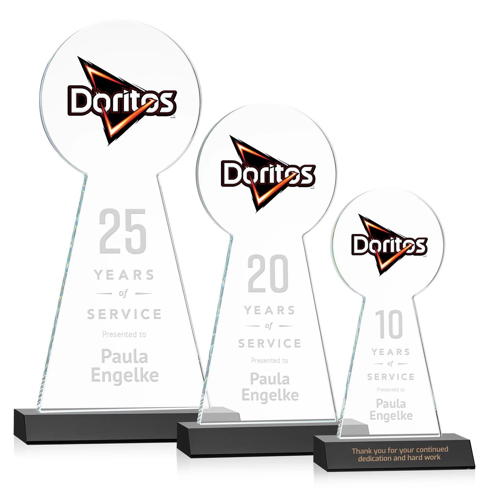 Custom engraved Starfire Crystal Tower Award With Large Circle Top for team milestone celebrations