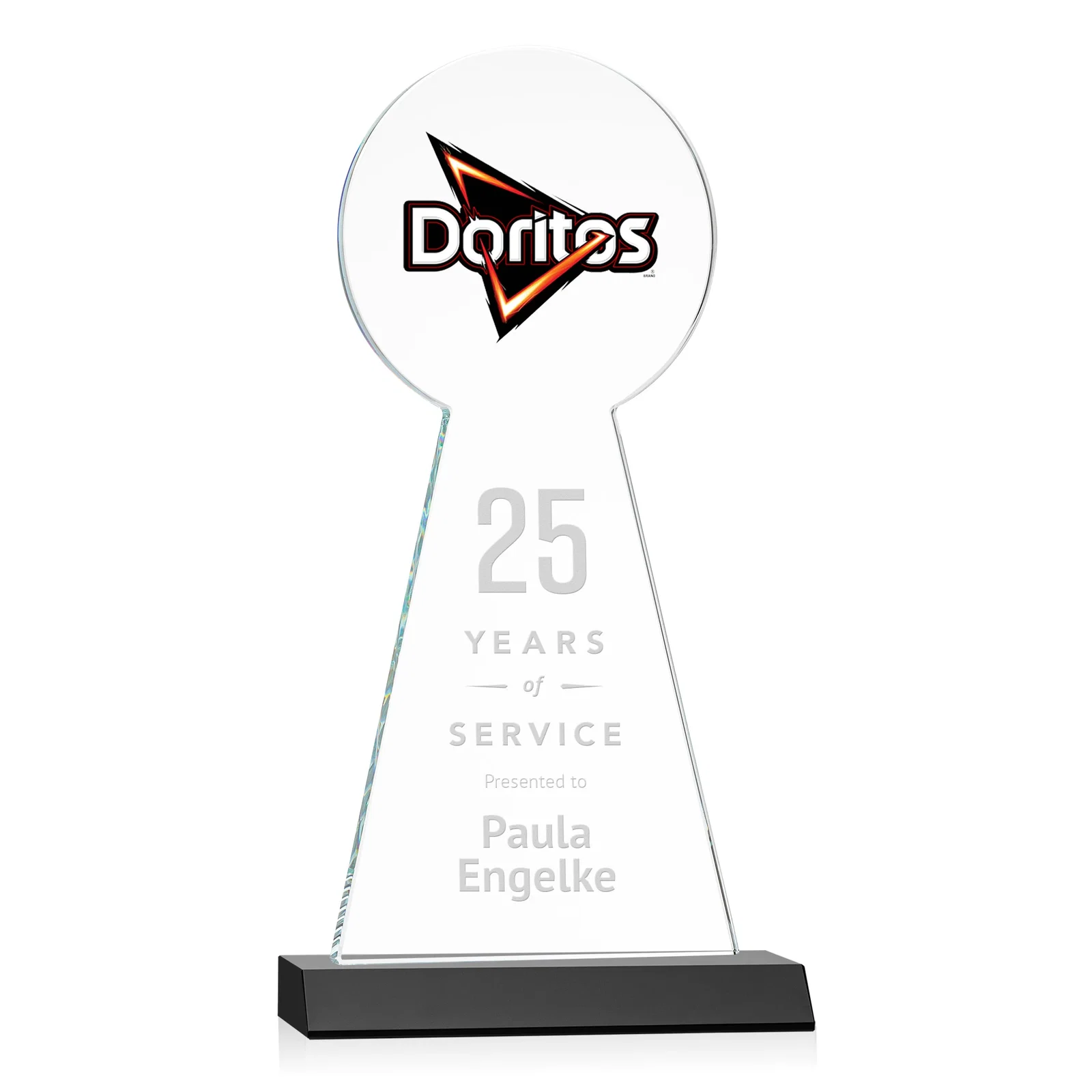 Custom engraved Starfire Crystal Tower Award With Large Circle Top for safety achievement programs