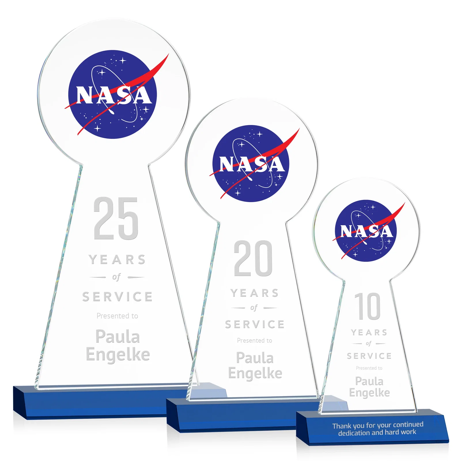 Custom engraved Starfire Crystal Tower Award With Large Circle Top for volunteer appreciation
