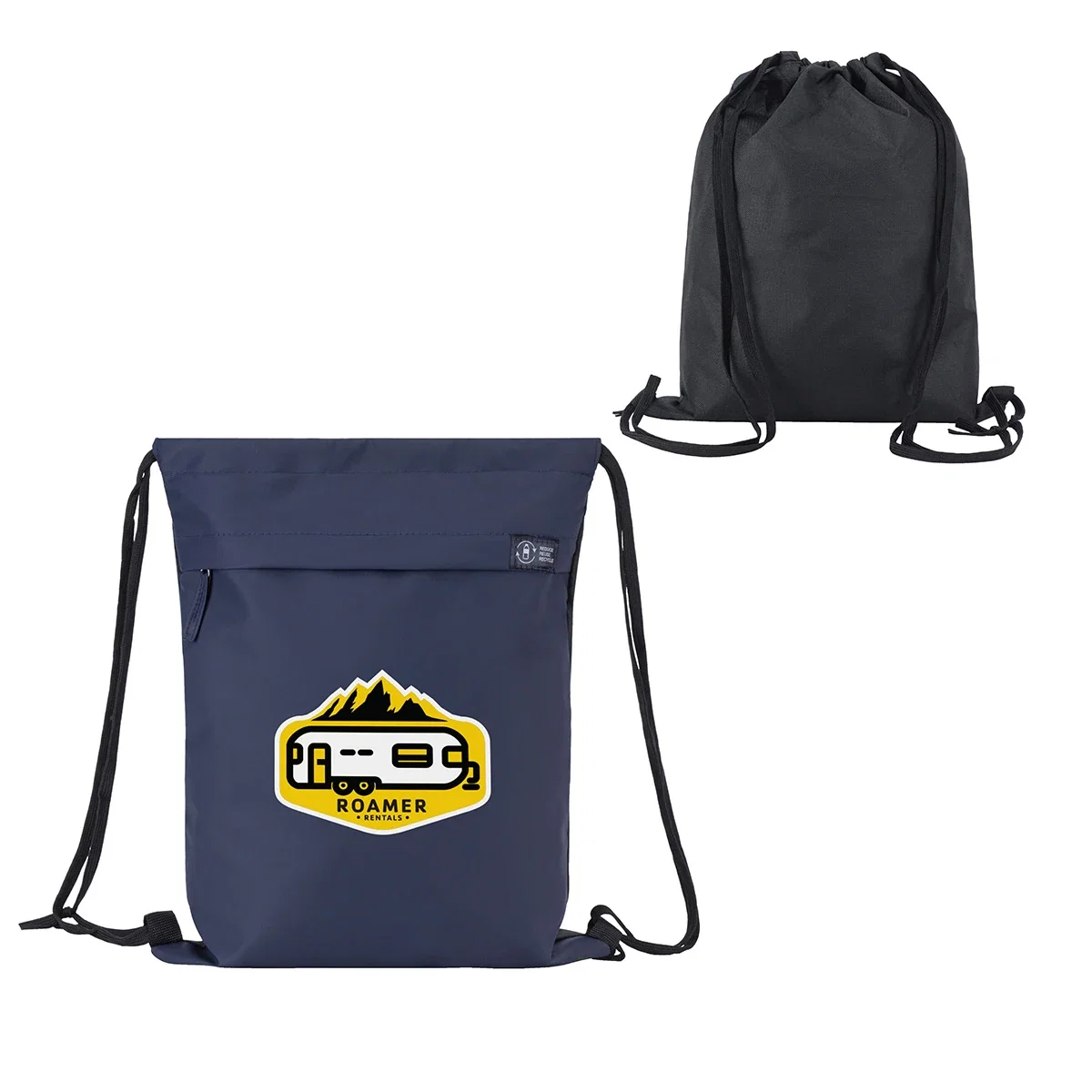 Custom Lakeshore Recycled Nylon Drawstring Bag, front view of the branded drawstring bag