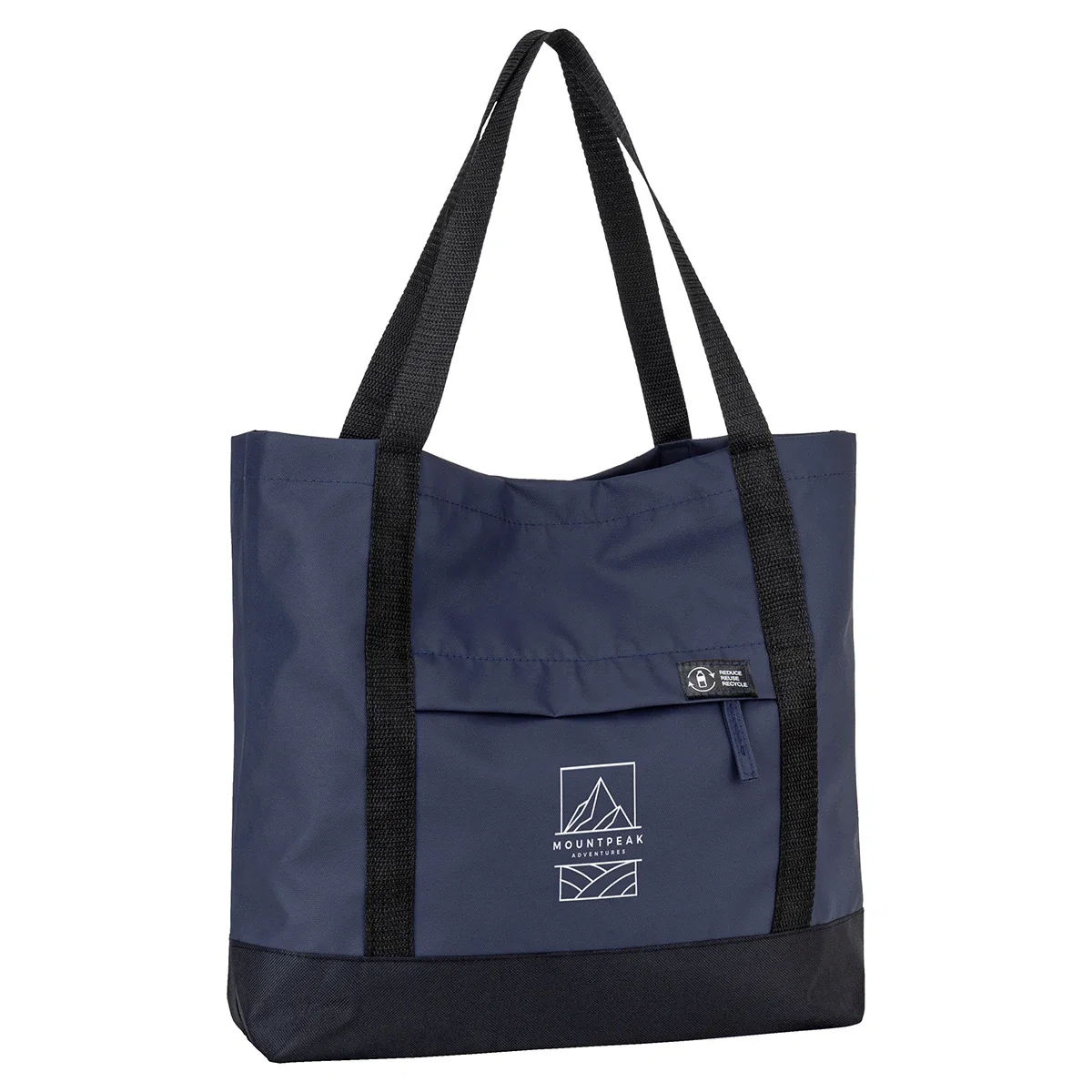 Close-up of the custom Lakeshore Recycled Nylon Tote's logo imprint area