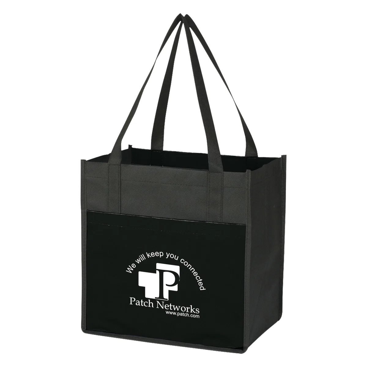 Recycled non-woven grocery tote shown in black