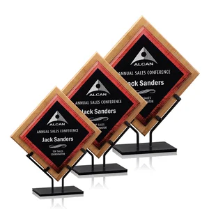 Angled Bamboo Frame Acrylic Award on Cast Iron Stand