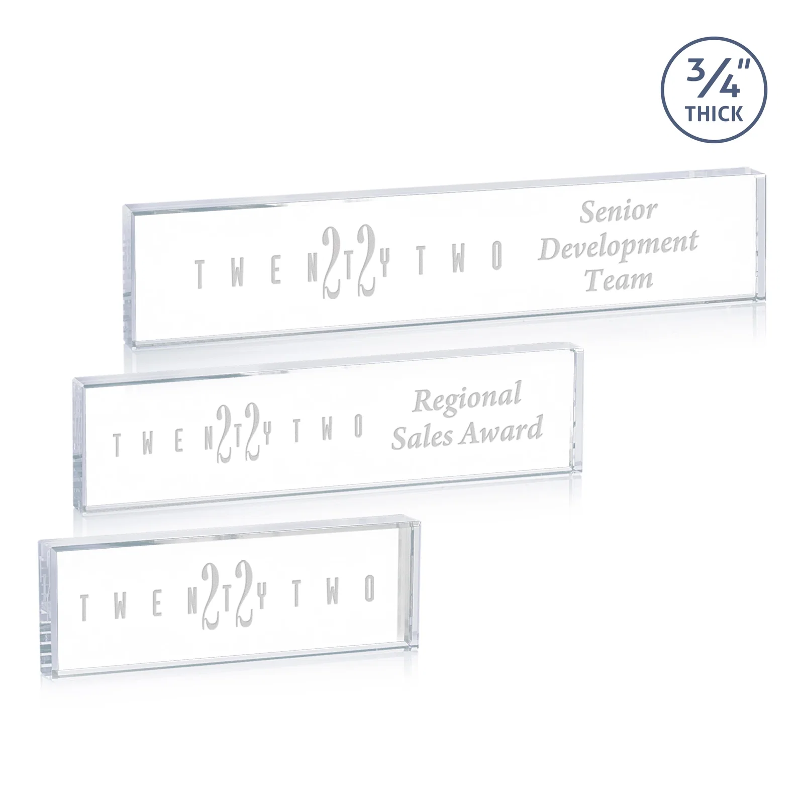 Custom Starfire Crystal Desk Nameplate, 0.75 Inch Thick With Polished Edges for employee recognition