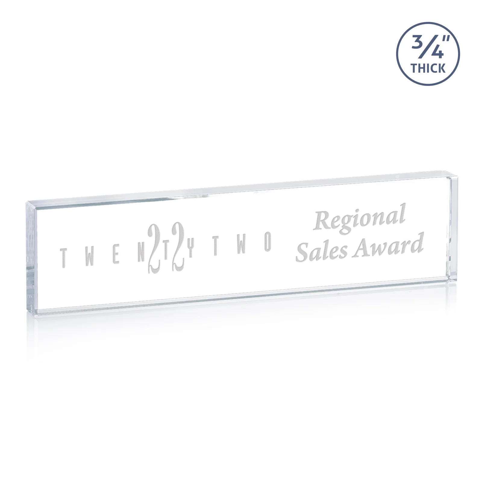 Custom Starfire Crystal Desk Nameplate, 0.75 Inch Thick With Polished Edges for service anniversary gifts