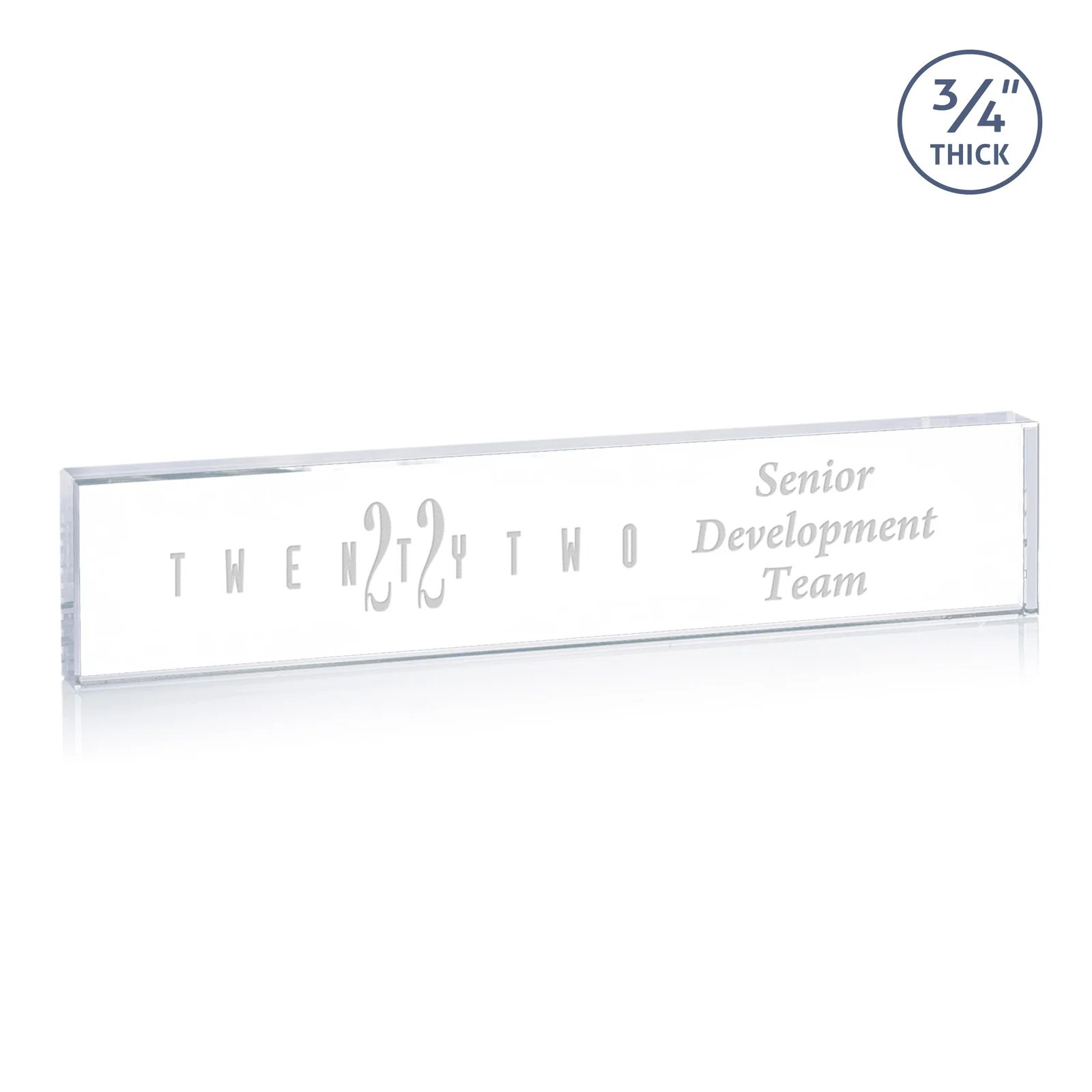Custom Starfire Crystal Desk Nameplate, 0.75 Inch Thick With Polished Edges for sales achievement awards