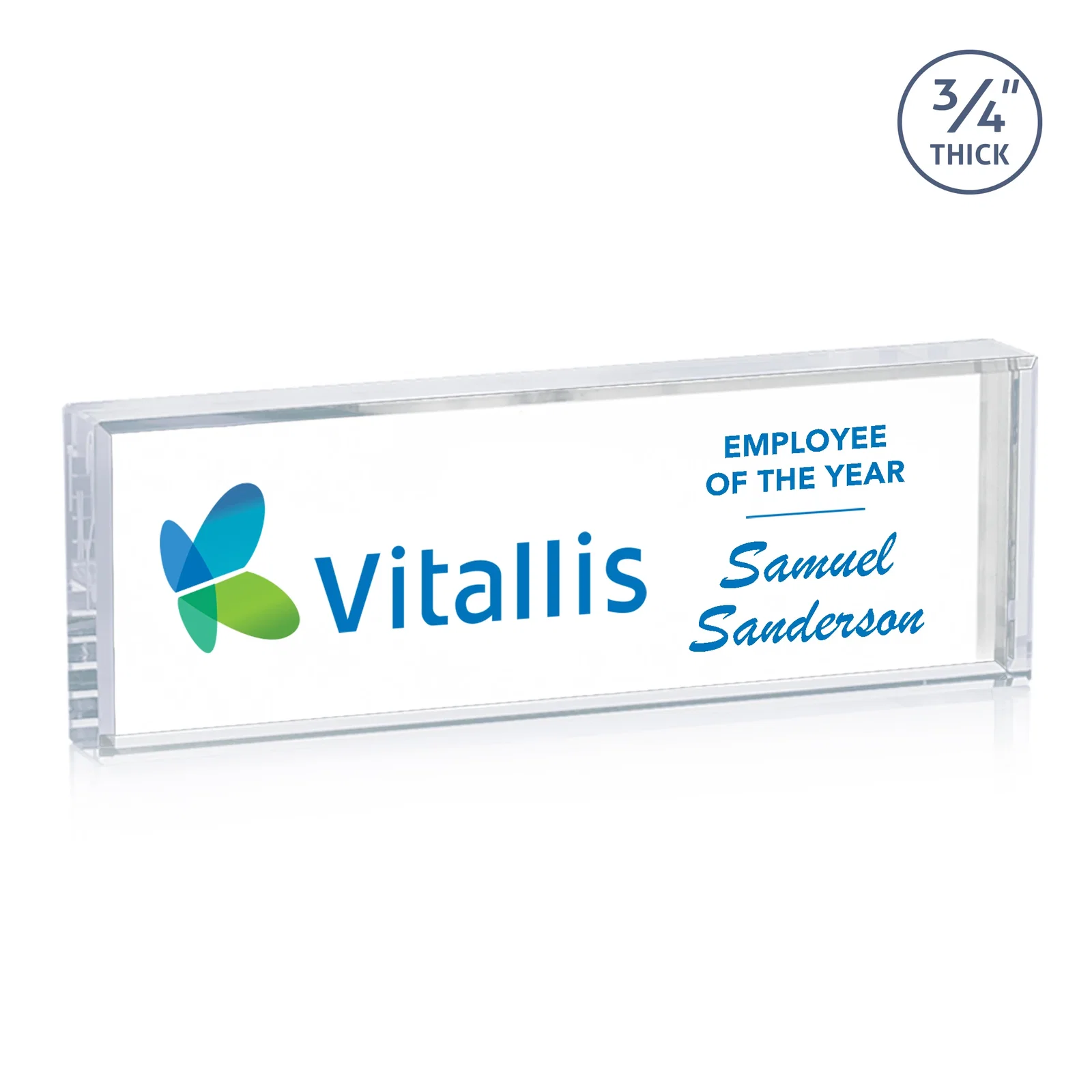 Custom Starfire Crystal Desk Nameplate, 0.75 Inch Thick With Polished Edges for team milestone celebrations