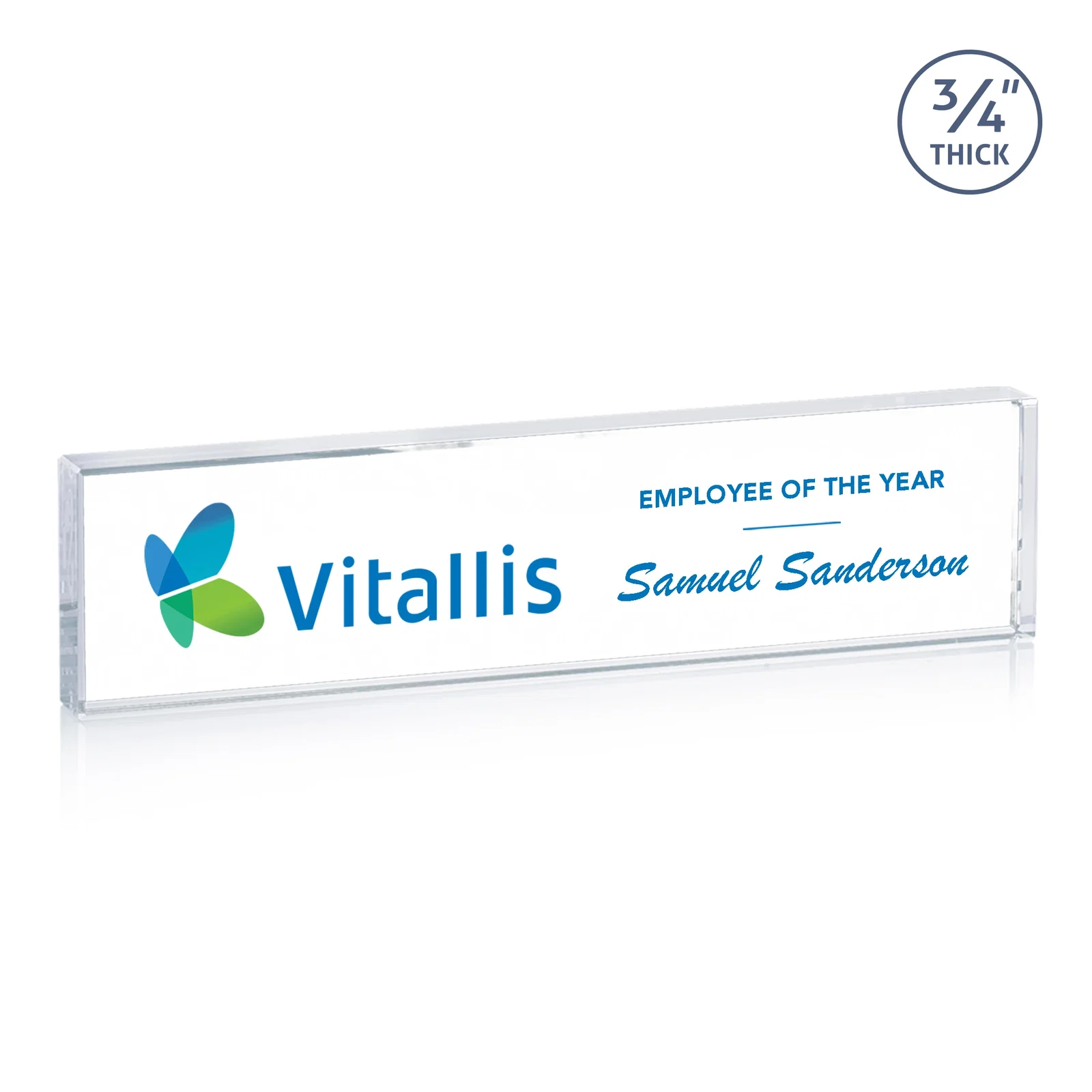Custom Starfire Crystal Desk Nameplate, 0.75 Inch Thick With Polished Edges for donor appreciation