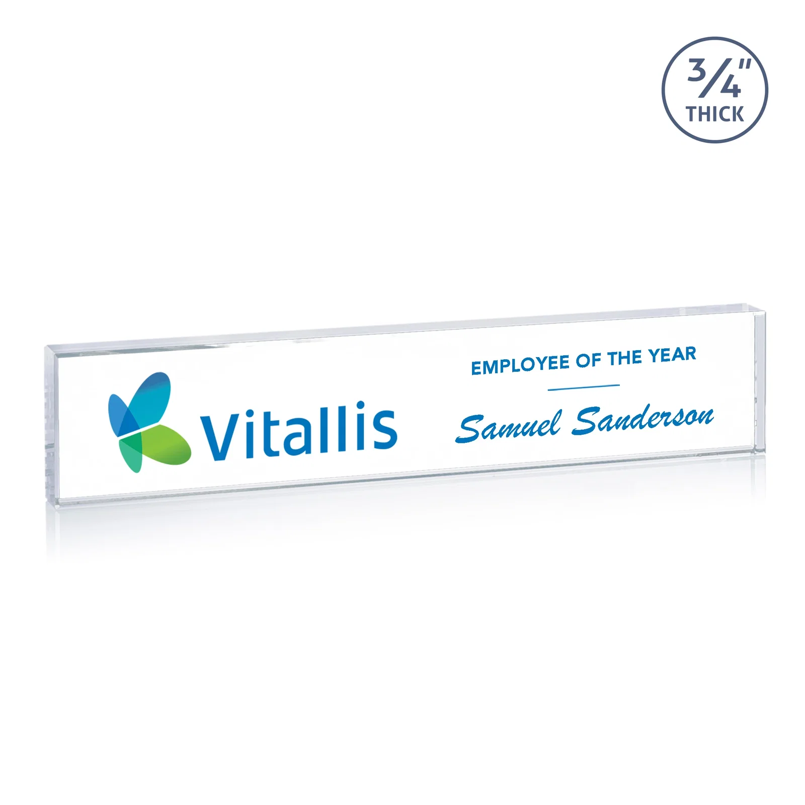 Custom Starfire Crystal Desk Nameplate, 0.75 Inch Thick With Polished Edges for graduation ceremonies