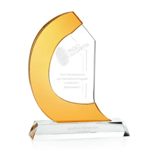 Optical Crystal Sculpted Award in Yellow and Clear