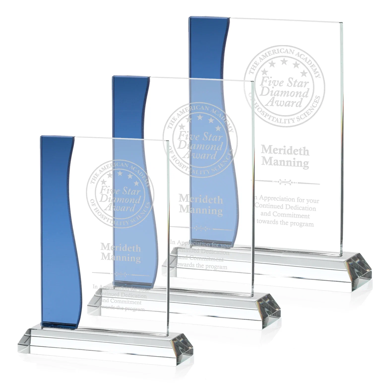 Custom Starfire Crystal Rectangle Award With Layered Blue Accent, awards for employee recognition