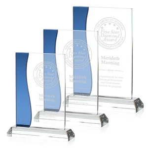 Starfire Crystal Rectangle Award With Layered Blue Accent