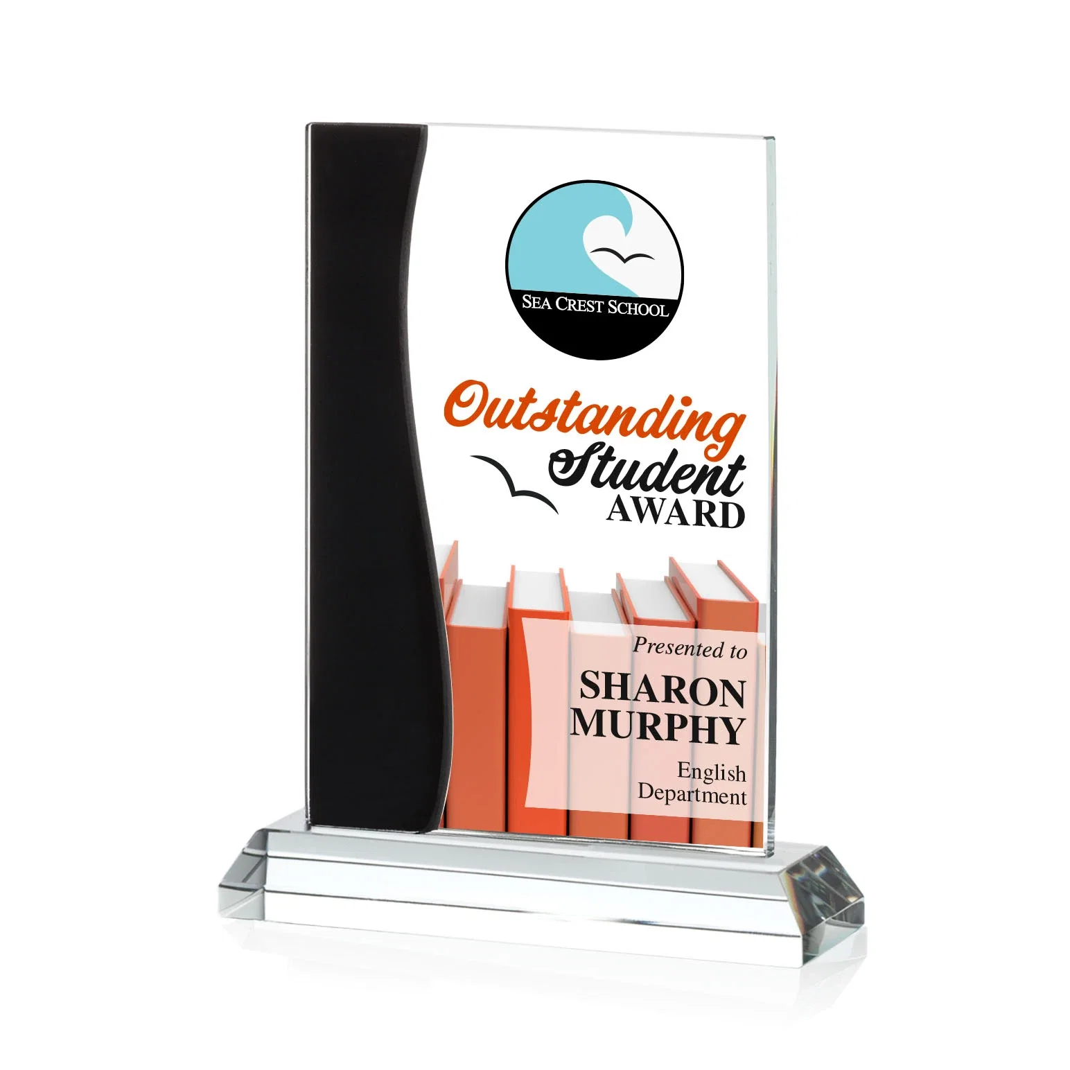 Custom Starfire Crystal Rectangle Award With Layered Blue Accent, awards for volunteer appreciation