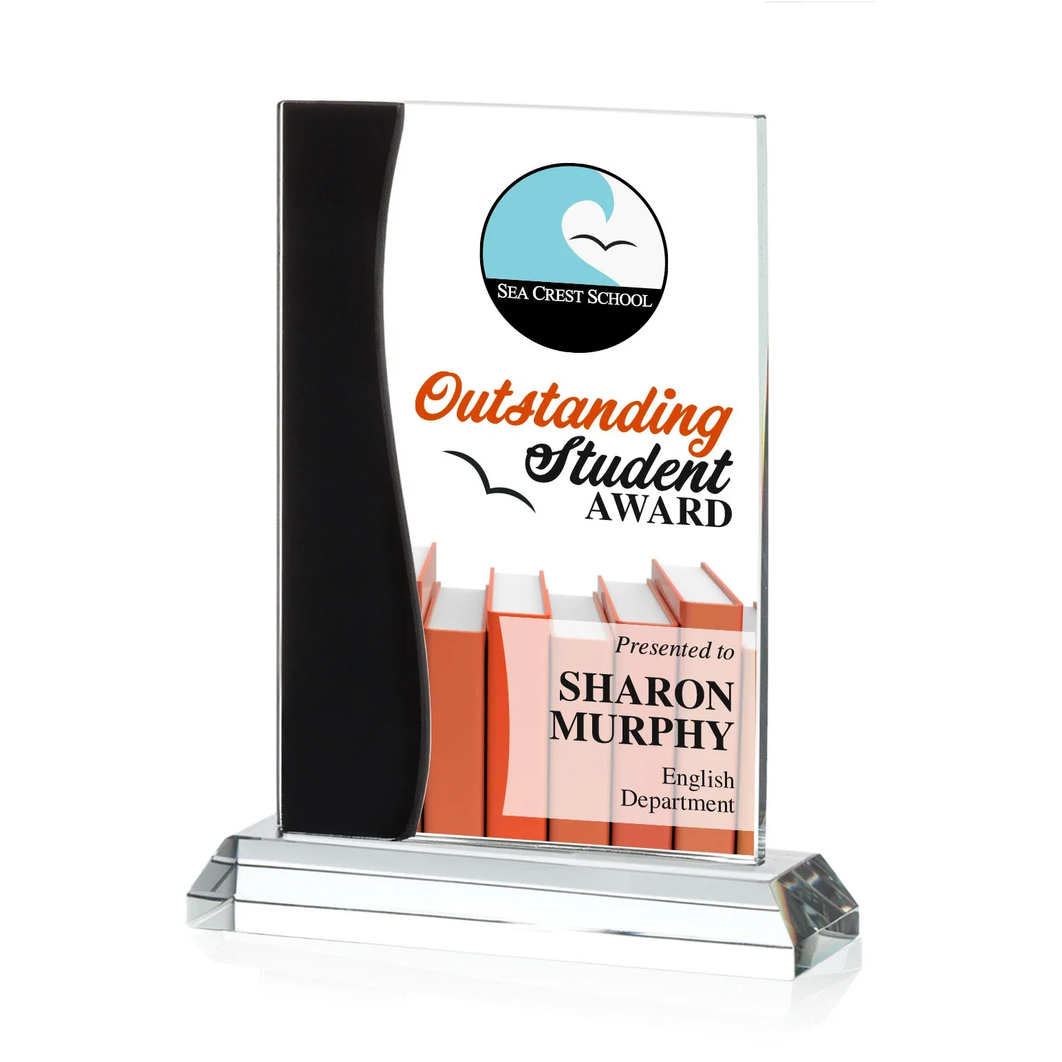 Custom Starfire Crystal Rectangle Award With Layered Blue Accent, awards for dealer and partner awards