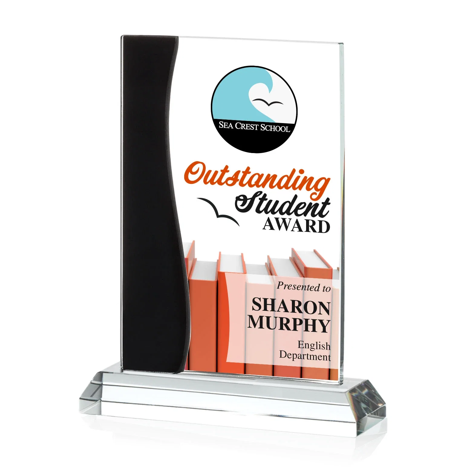 Custom Starfire Crystal Rectangle Award With Layered Blue Accent, awards for company anniversary events