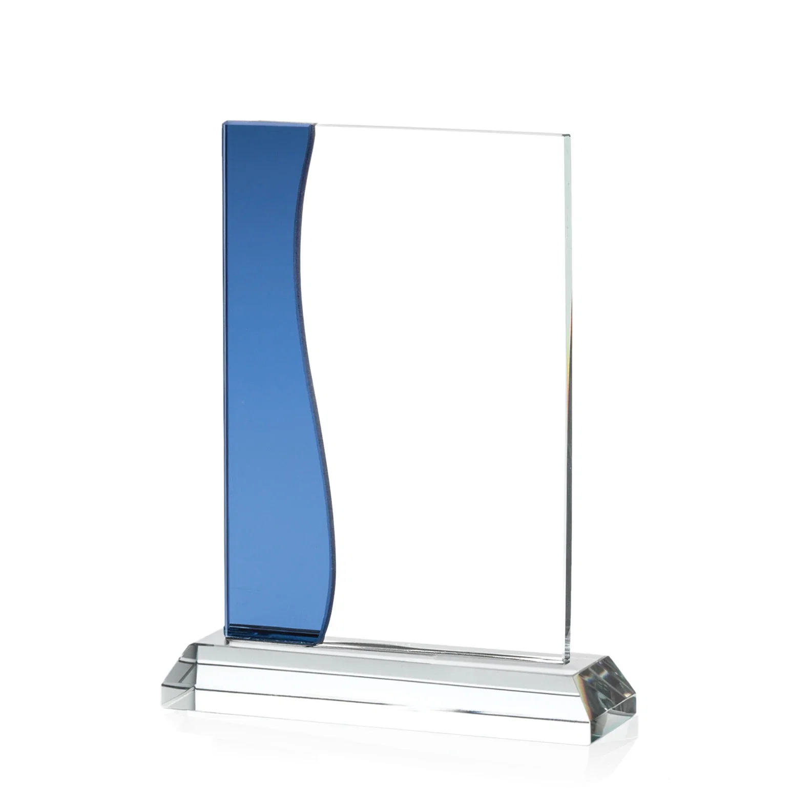 Personalized Starfire Crystal Rectangle Award With Layered Blue Accent, awards for retirement presentations