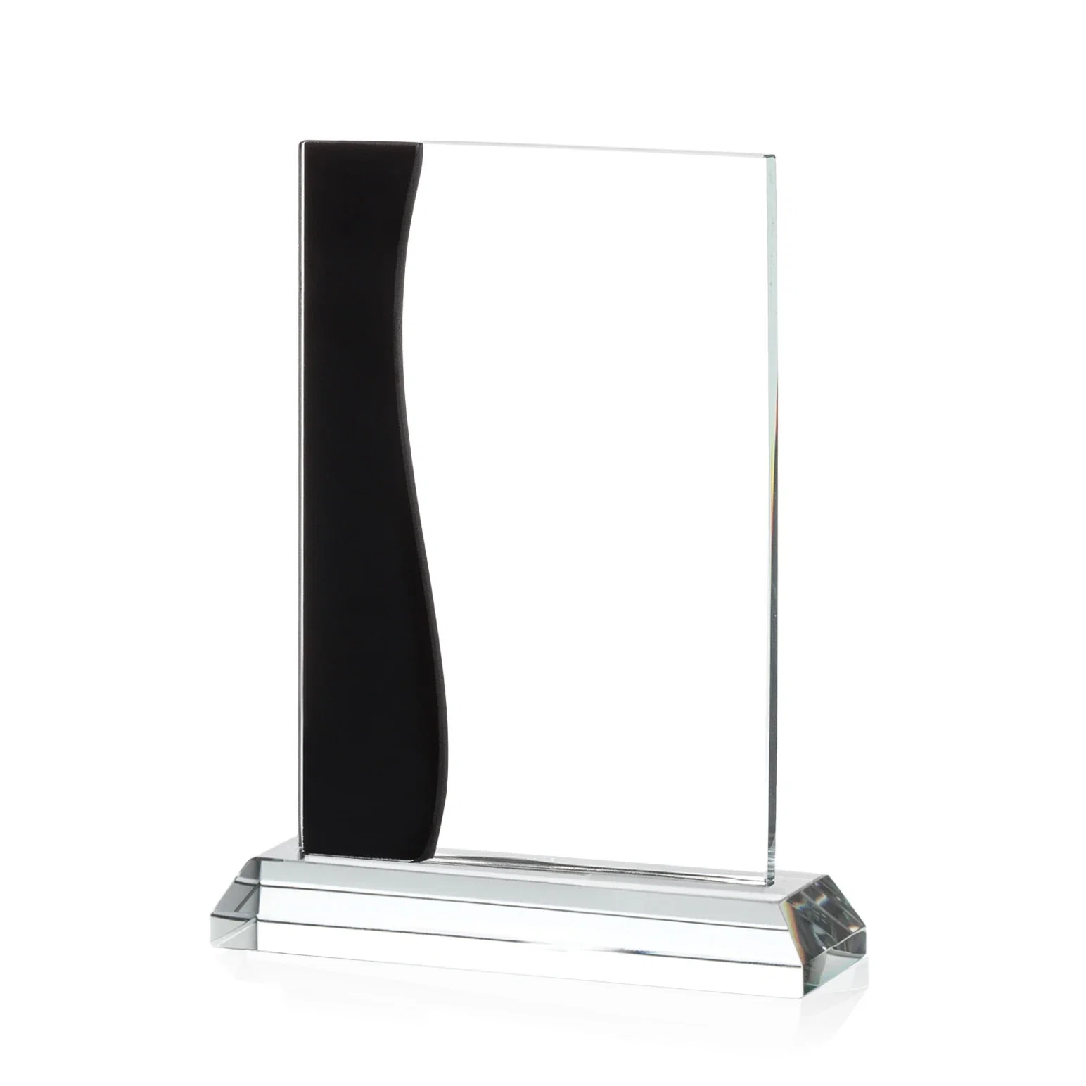 Personalized Starfire Crystal Rectangle Award With Layered Blue Accent, awards for graduation ceremonies