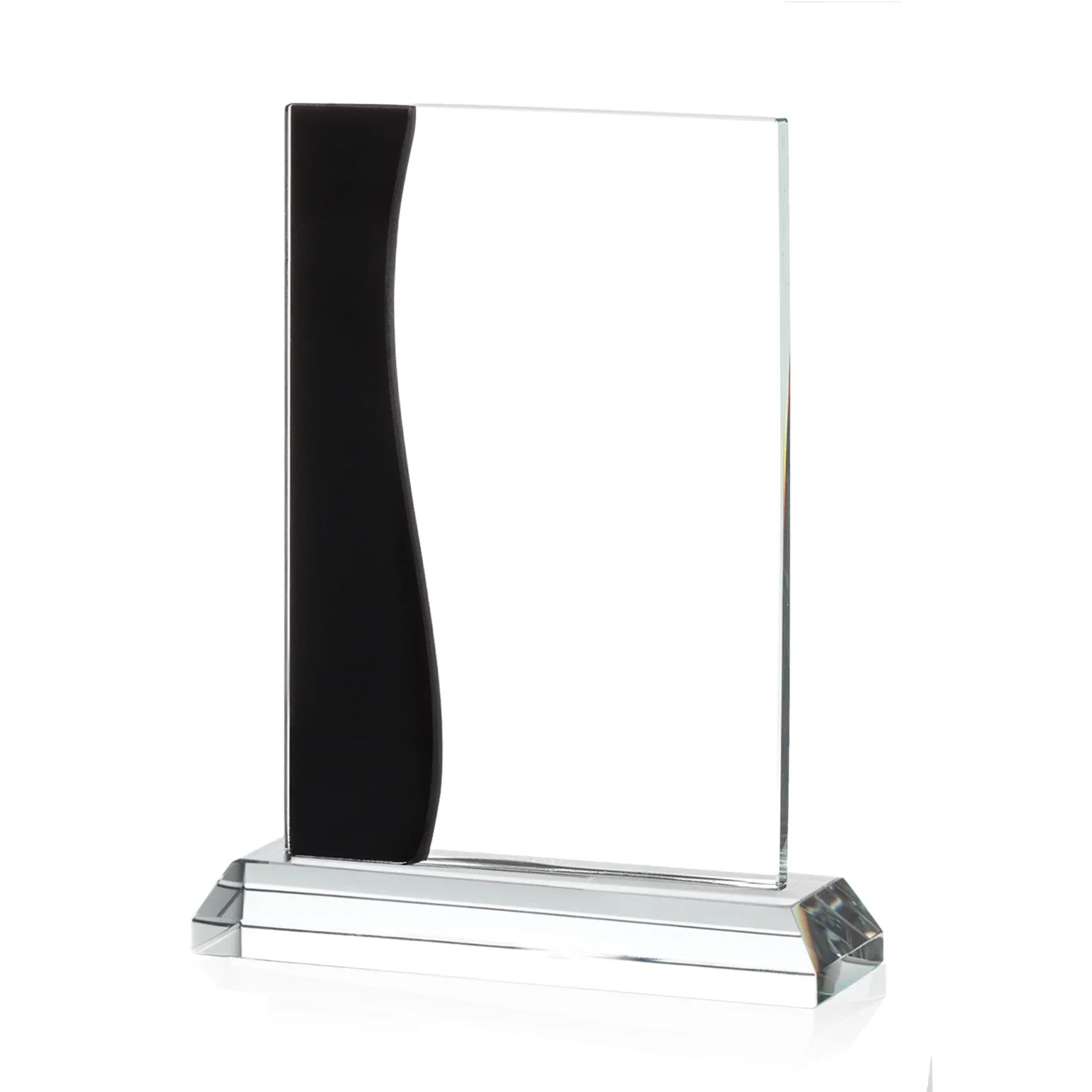 Personalized Starfire Crystal Rectangle Award With Layered Blue Accent, awards for safety achievement programs