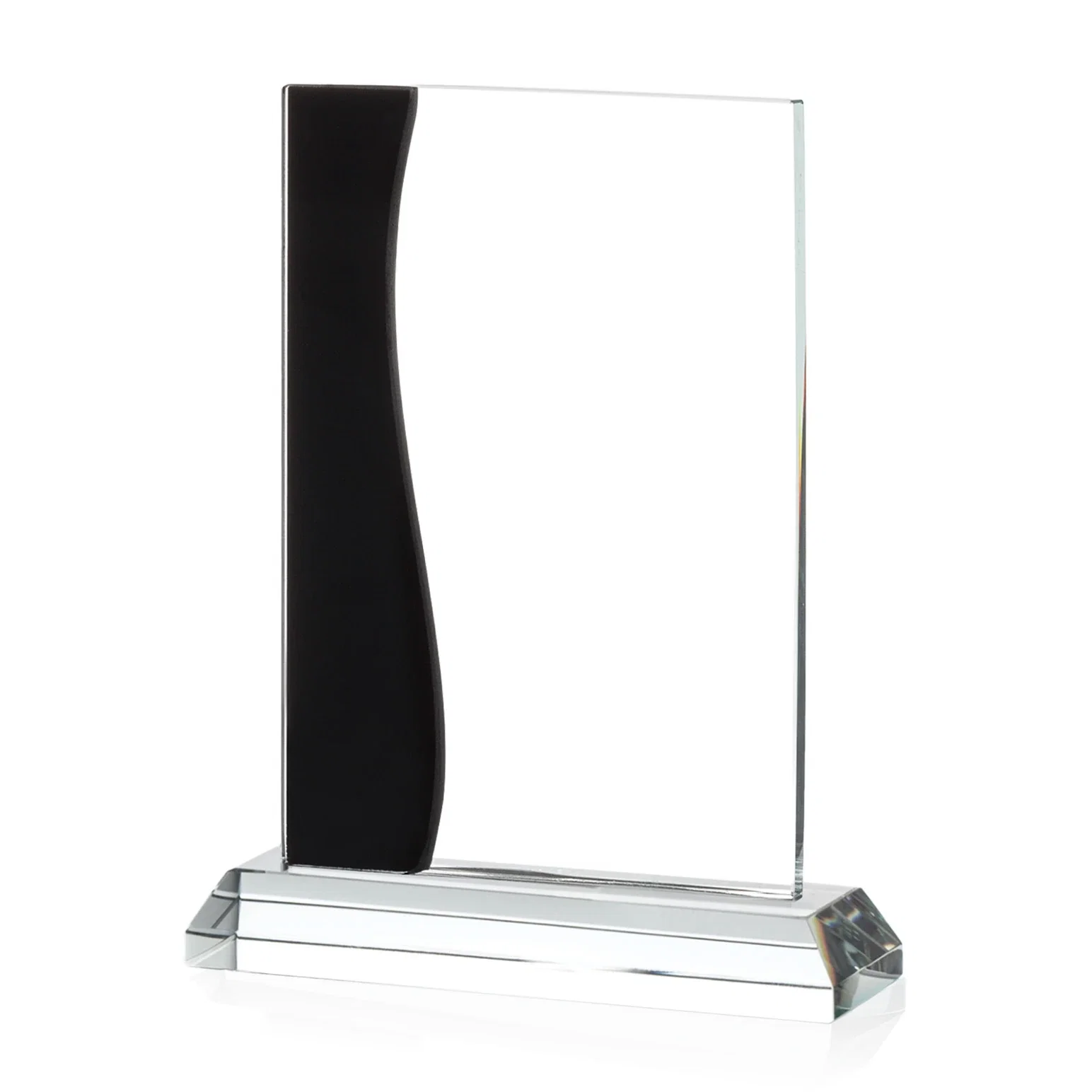 Personalized Starfire Crystal Rectangle Award With Layered Blue Accent, awards for volunteer appreciation