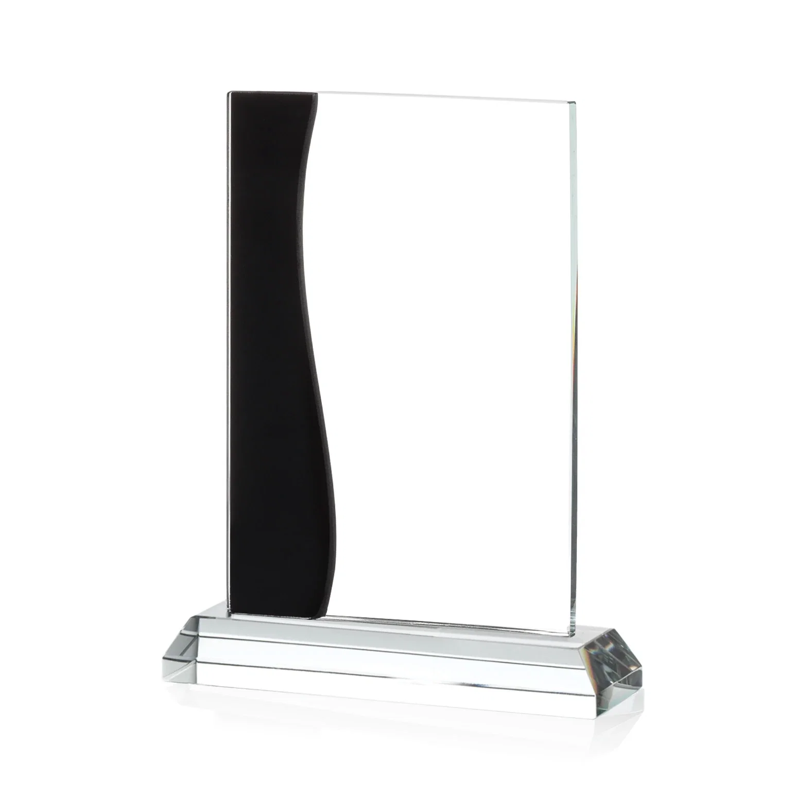 Personalized Starfire Crystal Rectangle Award With Layered Blue Accent, awards for dealer and partner awards