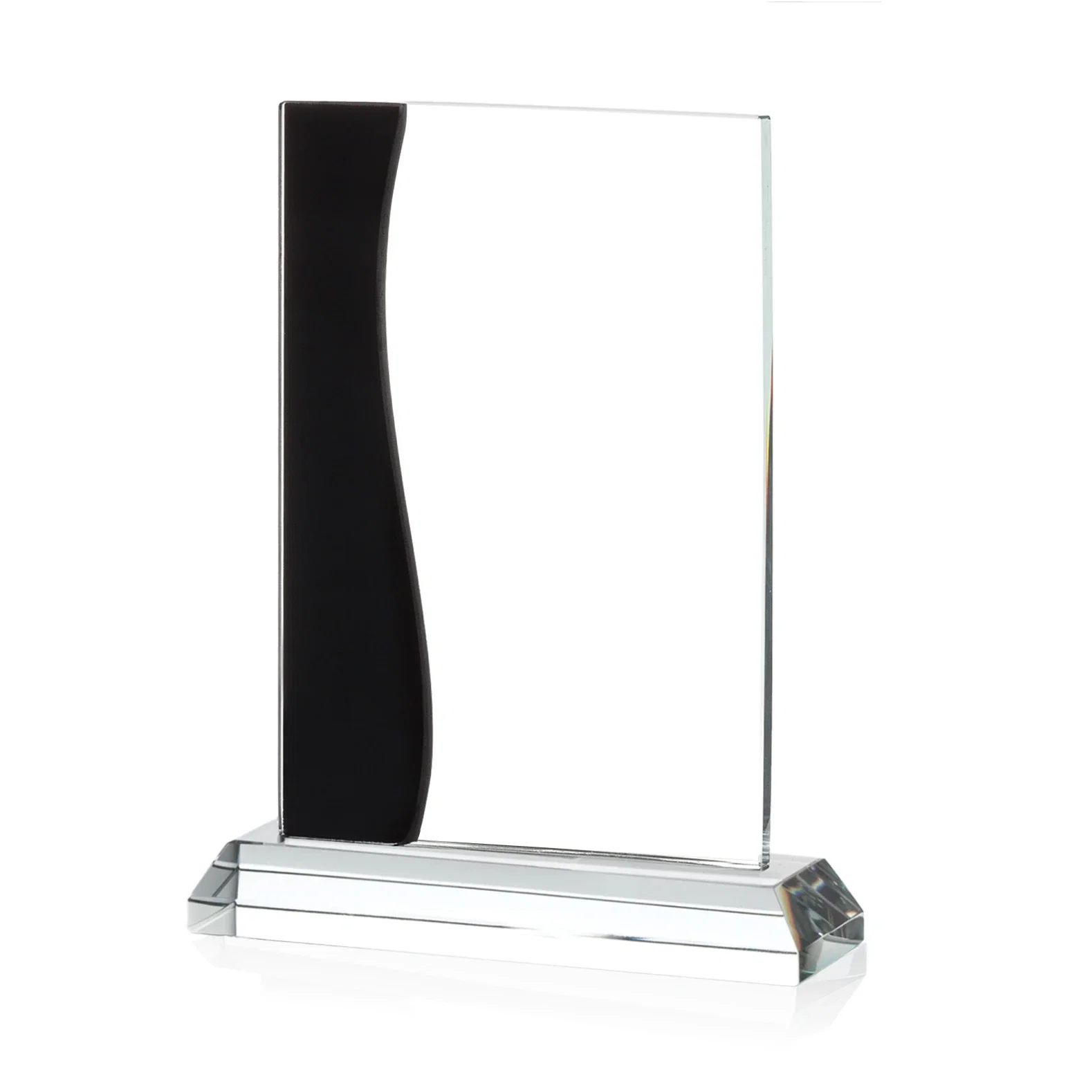 Personalized Starfire Crystal Rectangle Award With Layered Blue Accent, awards for company anniversary events
