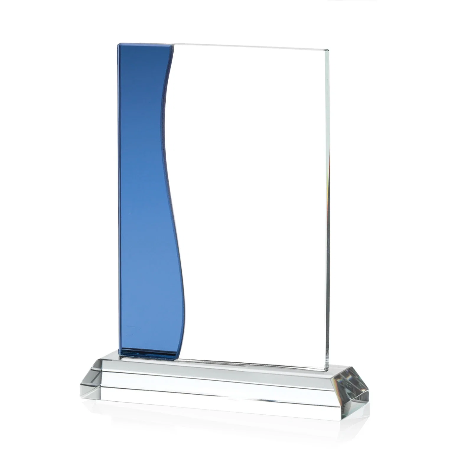 Promotional Starfire Crystal Rectangle Award With Layered Blue Accent, awards for service anniversary gifts