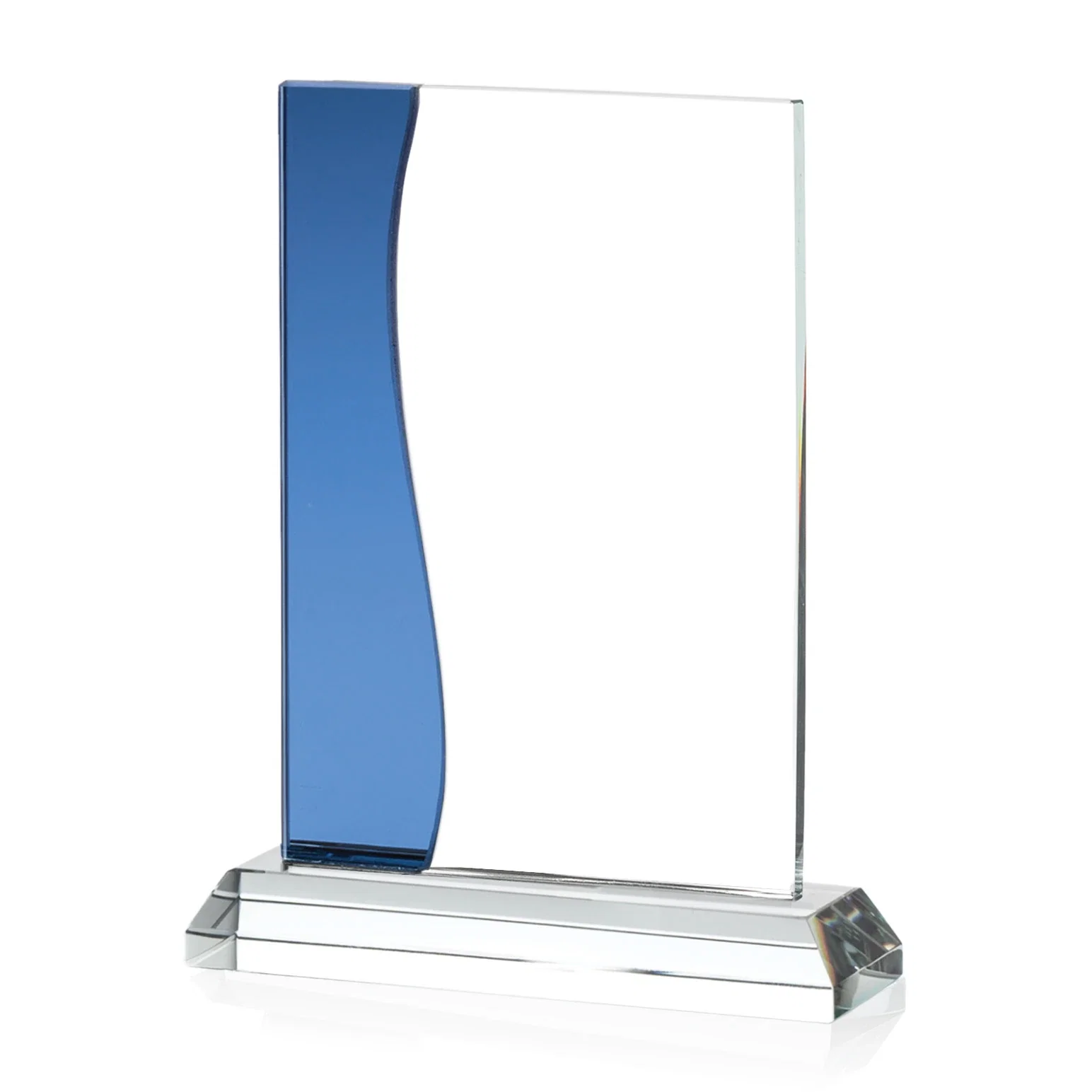 Promotional Starfire Crystal Rectangle Award With Layered Blue Accent, awards for sales achievement awards