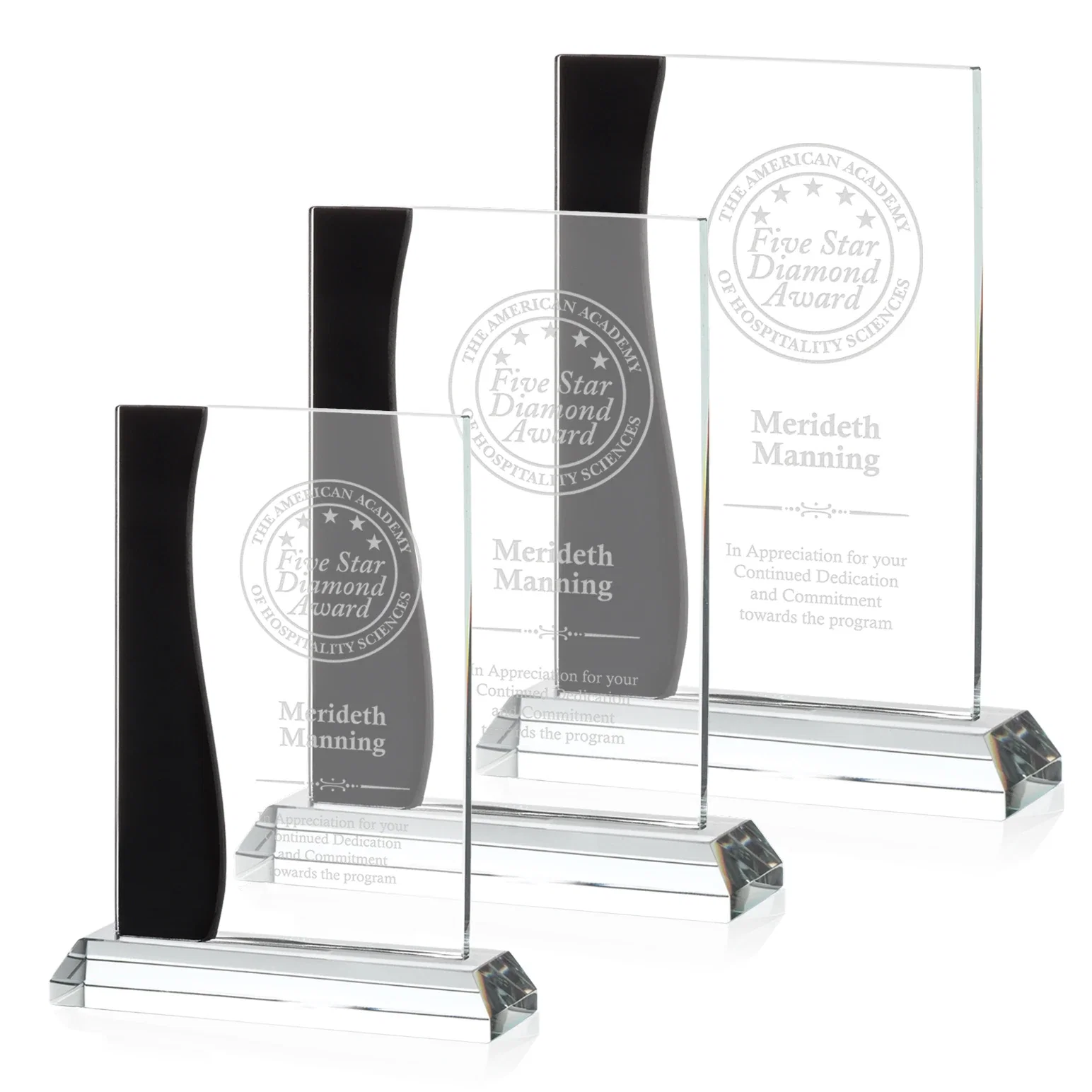 Custom Starfire Crystal Rectangle Award With Layered Blue Accent, awards for retirement presentations