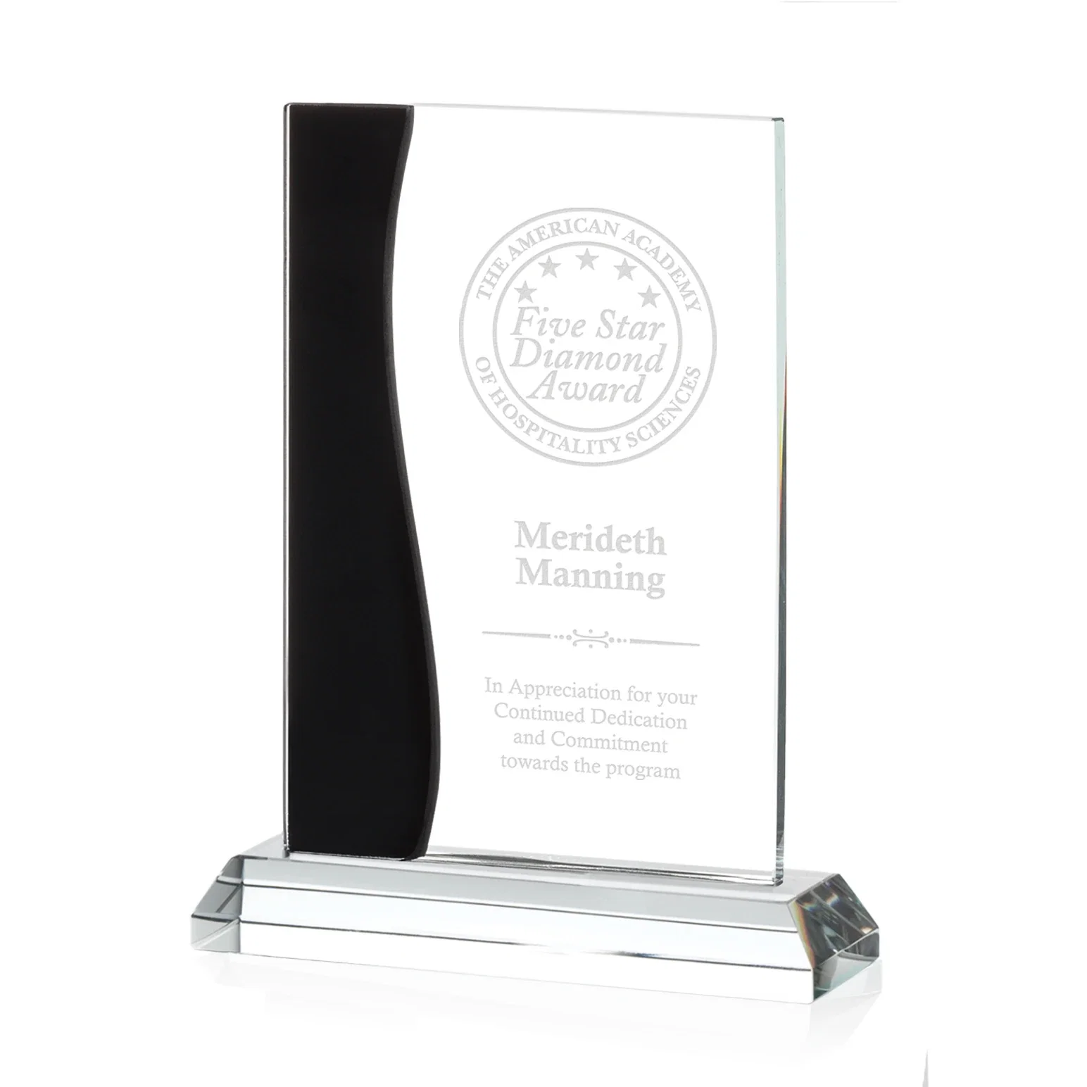 Custom Starfire Crystal Rectangle Award With Layered Blue Accent, awards for donor appreciation