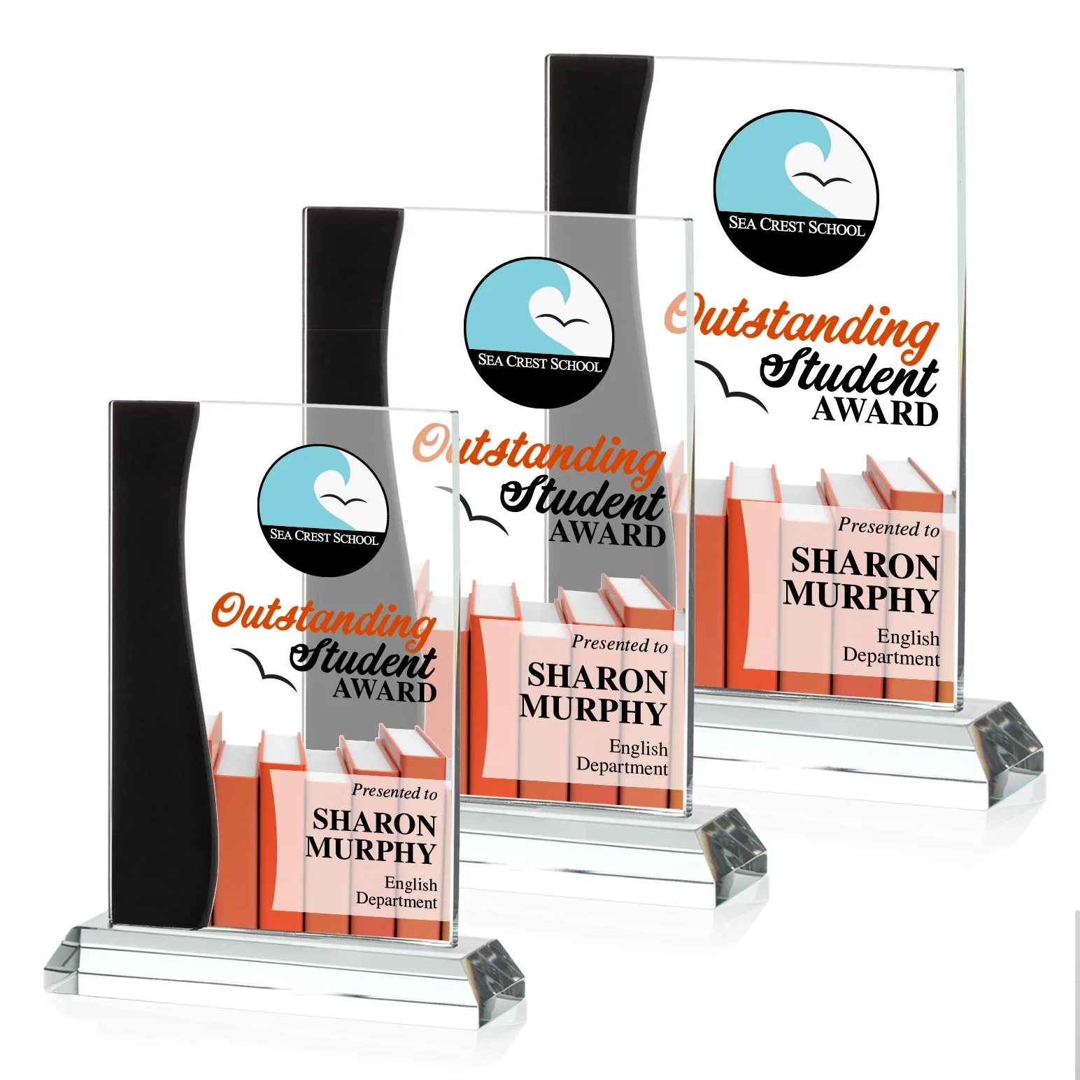 Custom Starfire Crystal Rectangle Award With Layered Blue Accent, awards for safety achievement programs