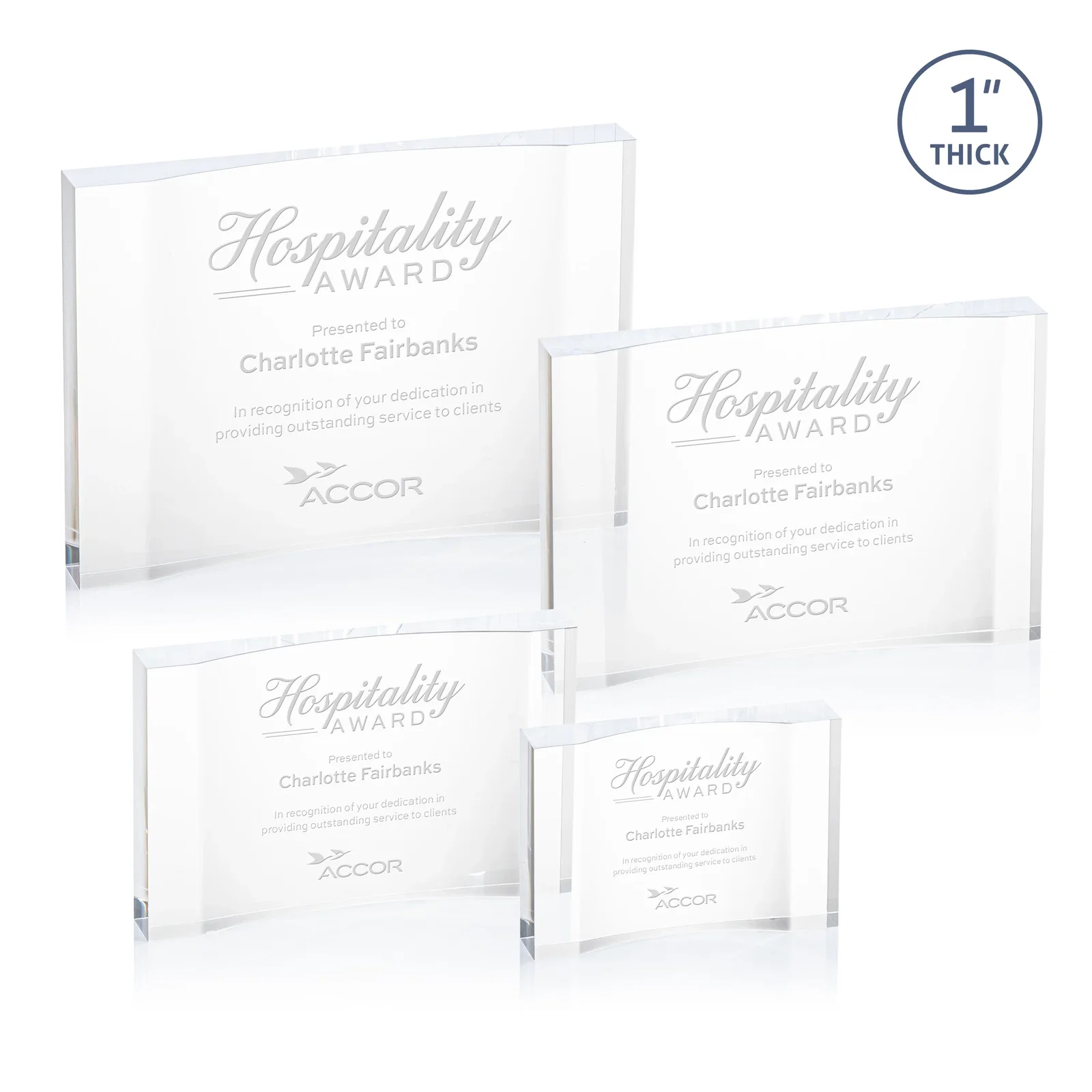 Custom Thick Acrylic Award With Inward-Curved Recessed Text Panel for employee recognition