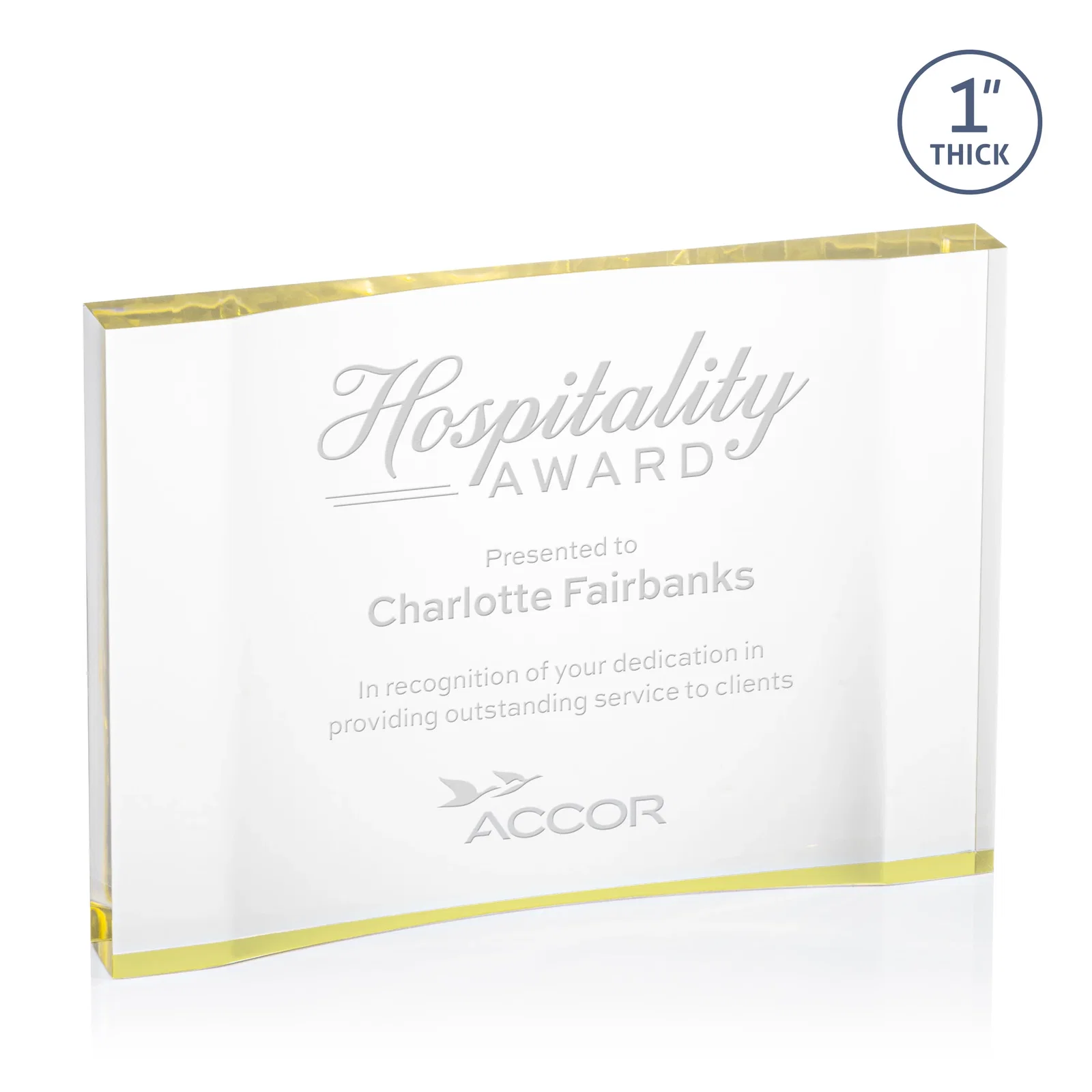 Custom Thick Acrylic Award With Inward-Curved Recessed Text Panel for volunteer appreciation
