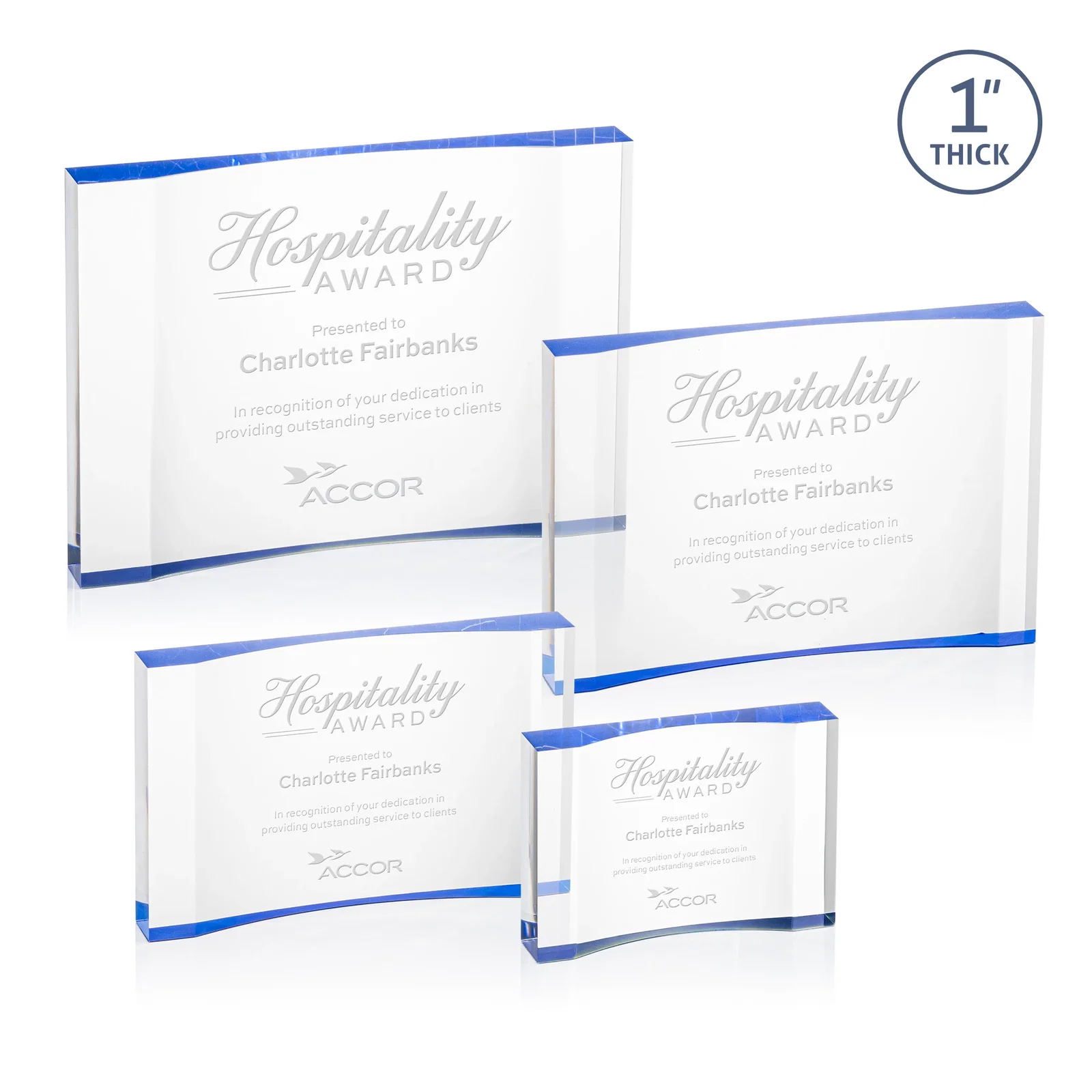Custom Thick Acrylic Award With Inward-Curved Recessed Text Panel for dealer and partner awards
