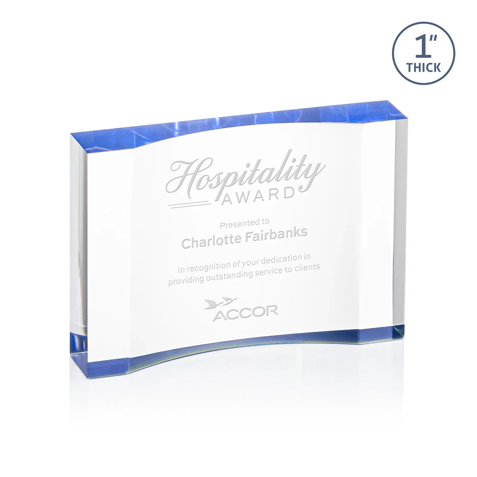 Custom Thick Acrylic Award With Inward-Curved Recessed Text Panel for company anniversary events