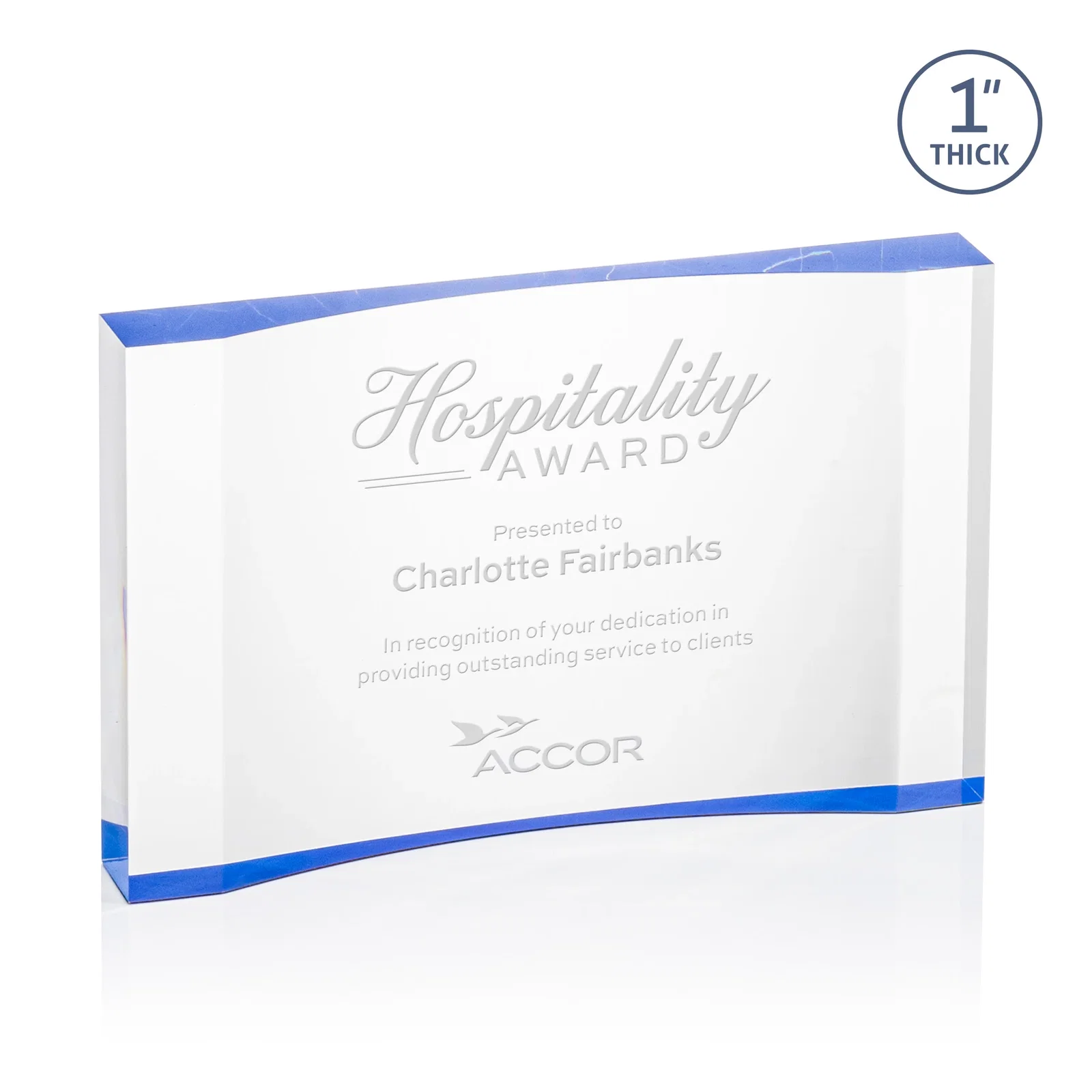 Personalized Thick Acrylic Award With Inward-Curved Recessed Text Panel for employee recognition
