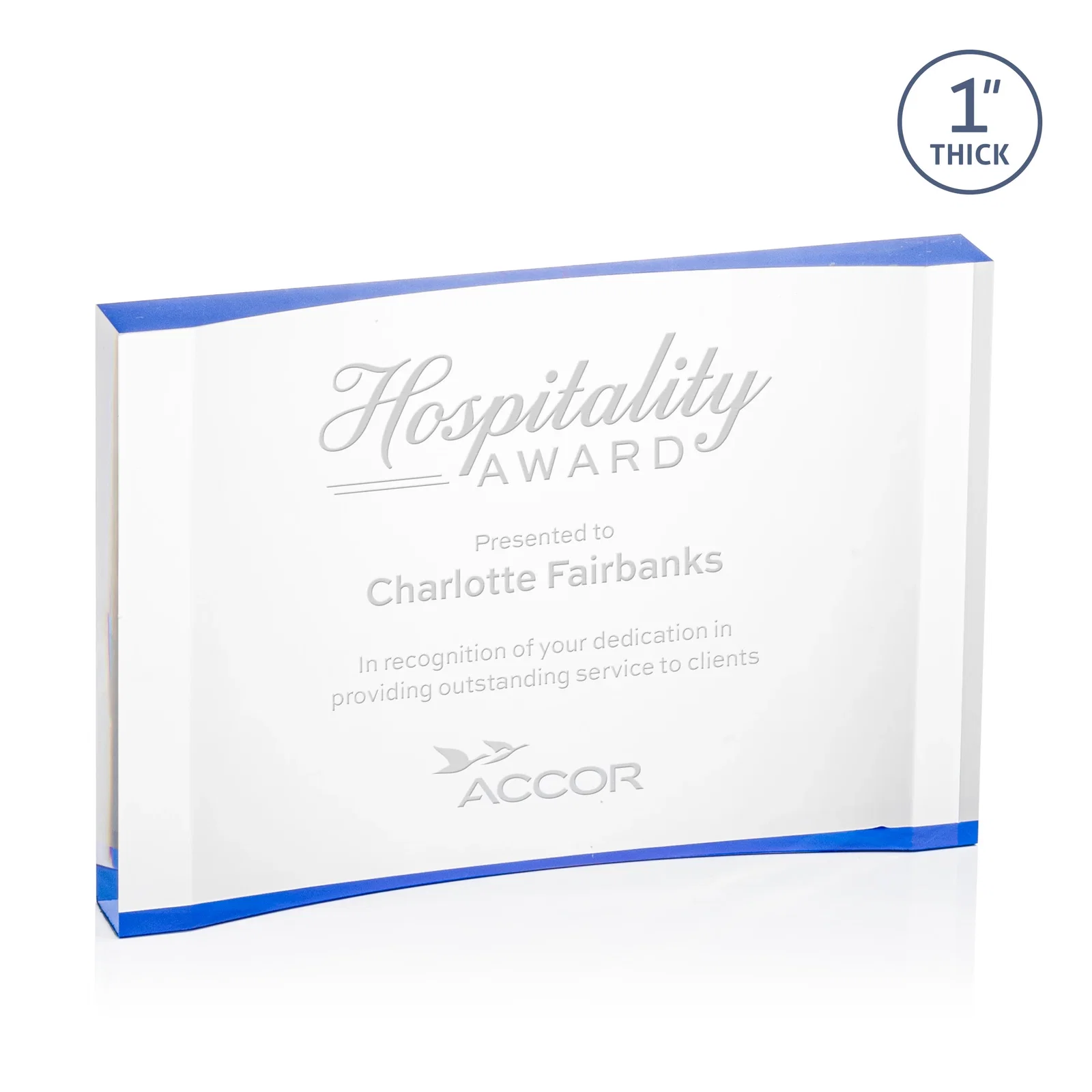 Personalized Thick Acrylic Award With Inward-Curved Recessed Text Panel for corporate award ceremonies
