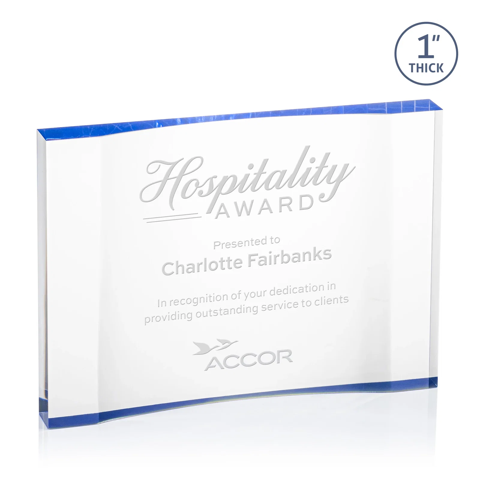 Personalized Thick Acrylic Award With Inward-Curved Recessed Text Panel for service anniversary gifts