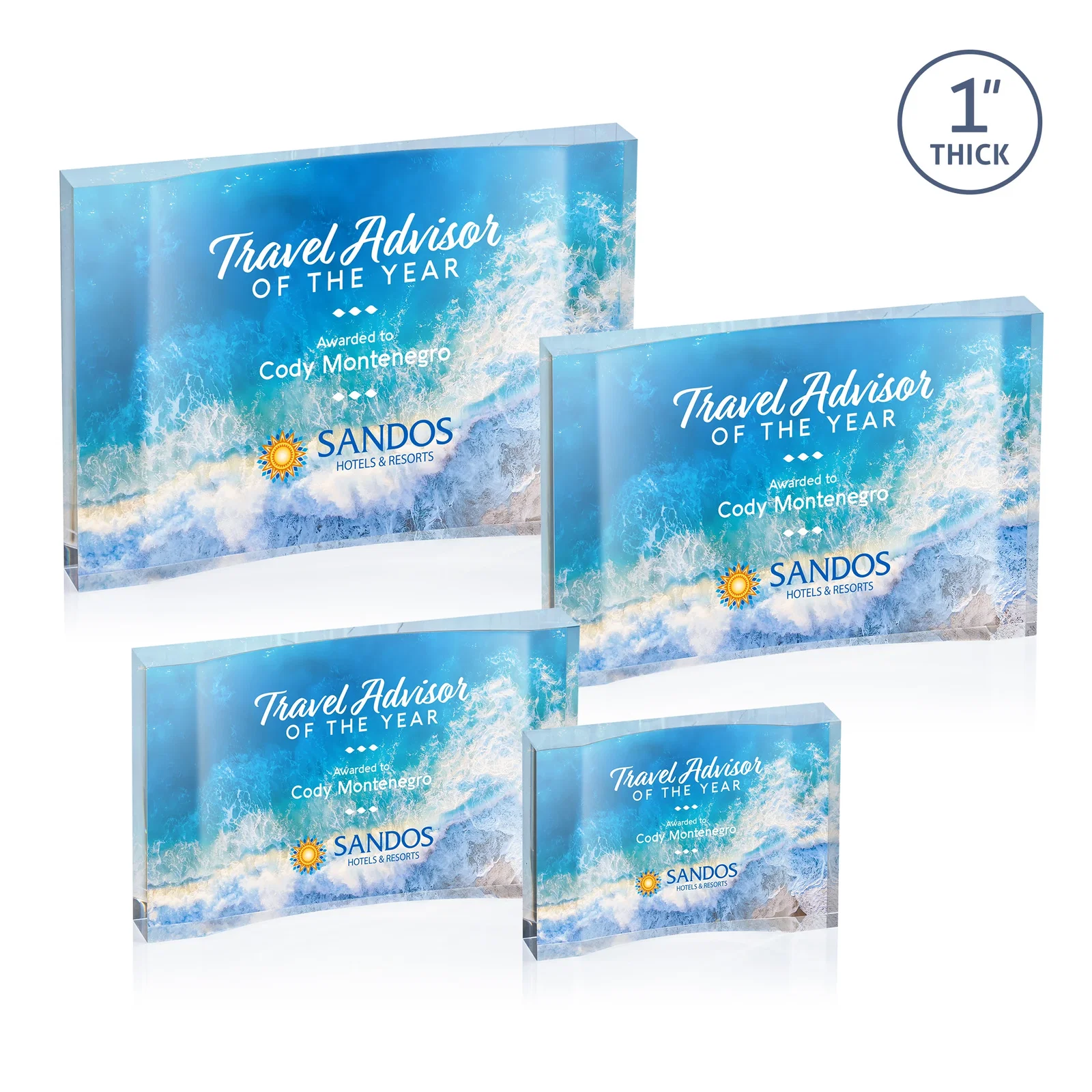 Personalized Thick Acrylic Award With Inward-Curved Recessed Text Panel for sales achievement awards