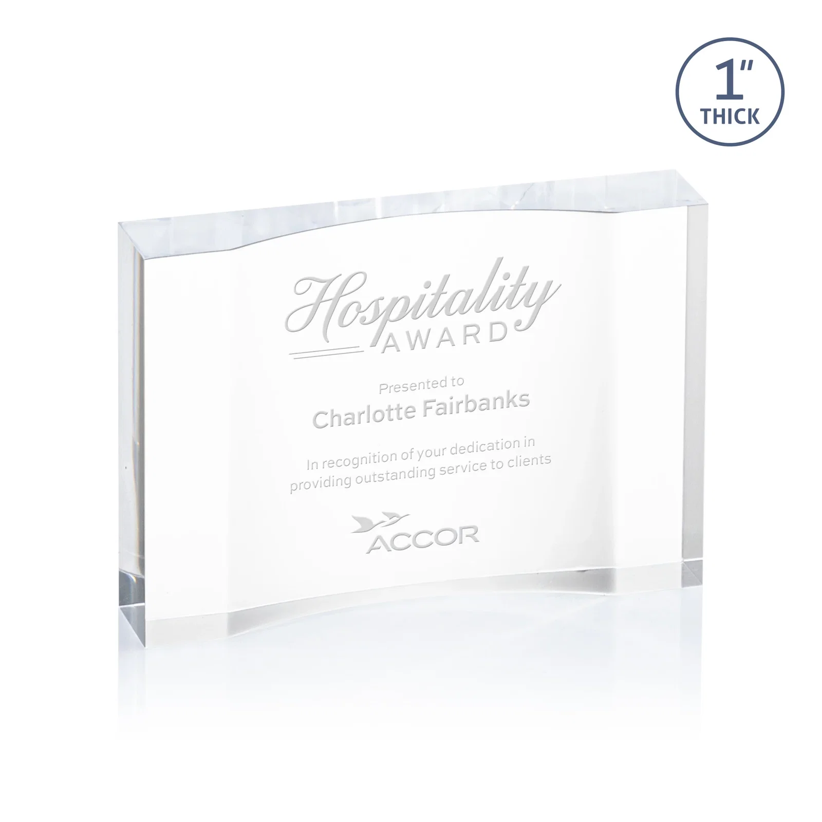 Custom Thick Acrylic Award With Inward-Curved Recessed Text Panel for corporate award ceremonies