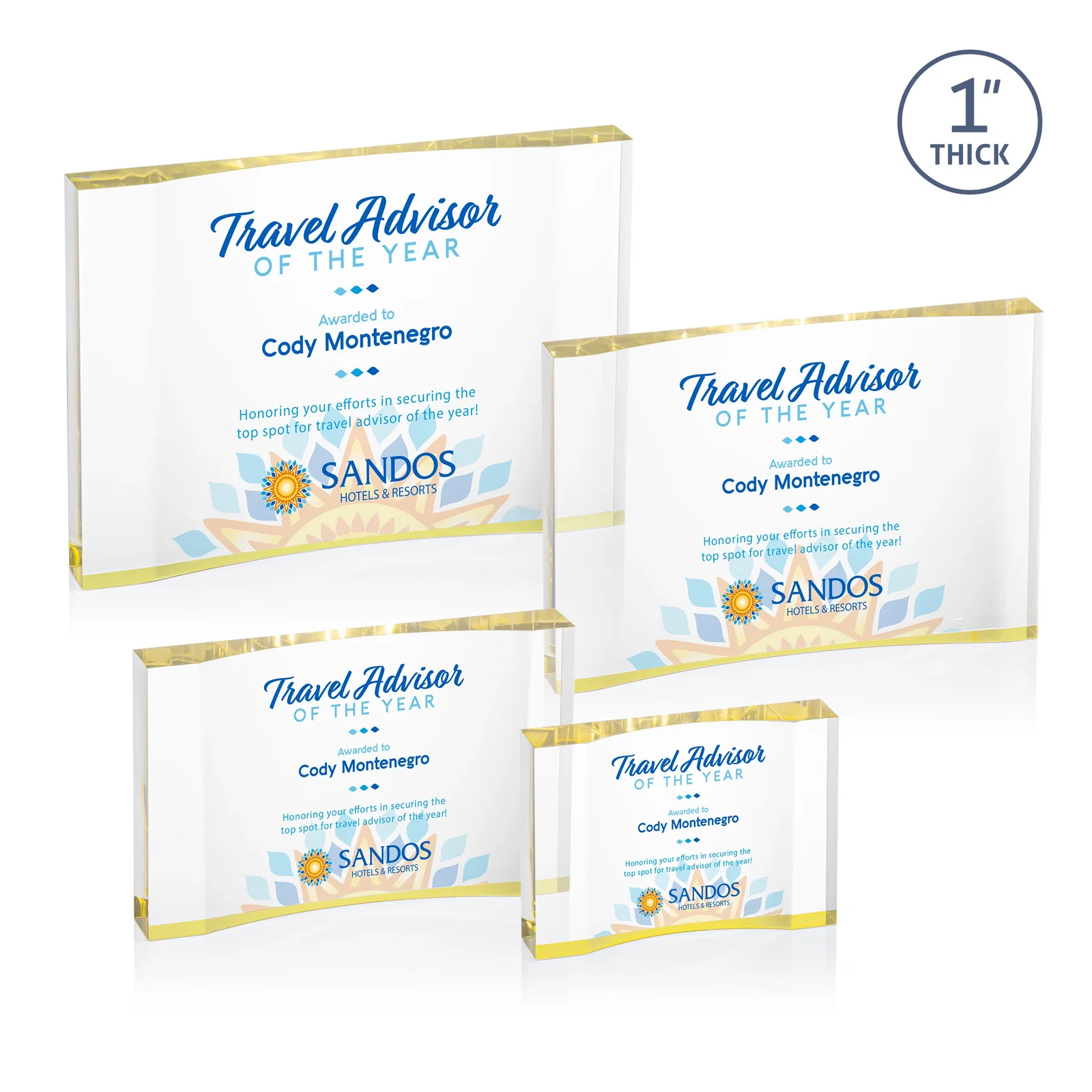 Personalized Thick Acrylic Award With Inward-Curved Recessed Text Panel for safety achievement programs