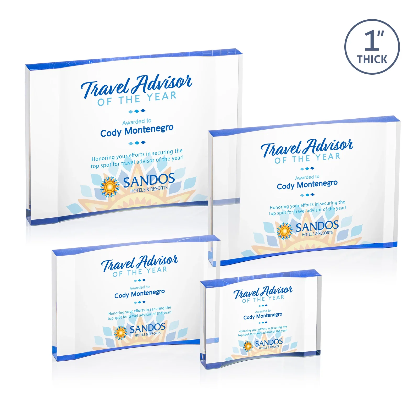 Promotional Thick Acrylic Award With Inward-Curved Recessed Text Panel for corporate award ceremonies
