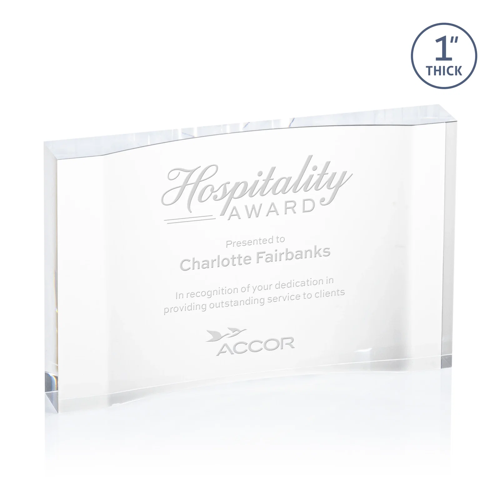 Custom Thick Acrylic Award With Inward-Curved Recessed Text Panel for service anniversary gifts