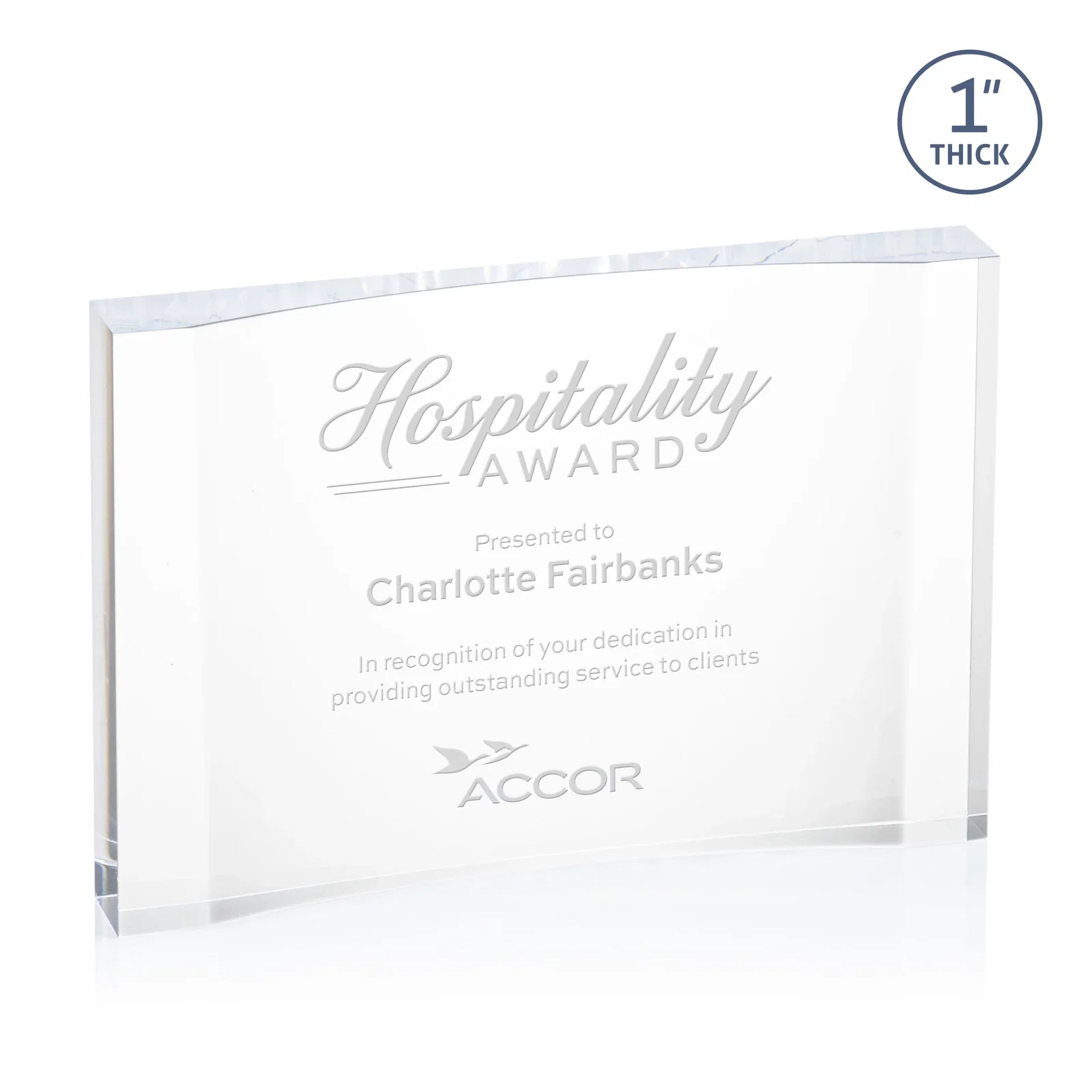 Custom Thick Acrylic Award With Inward-Curved Recessed Text Panel for sales achievement awards